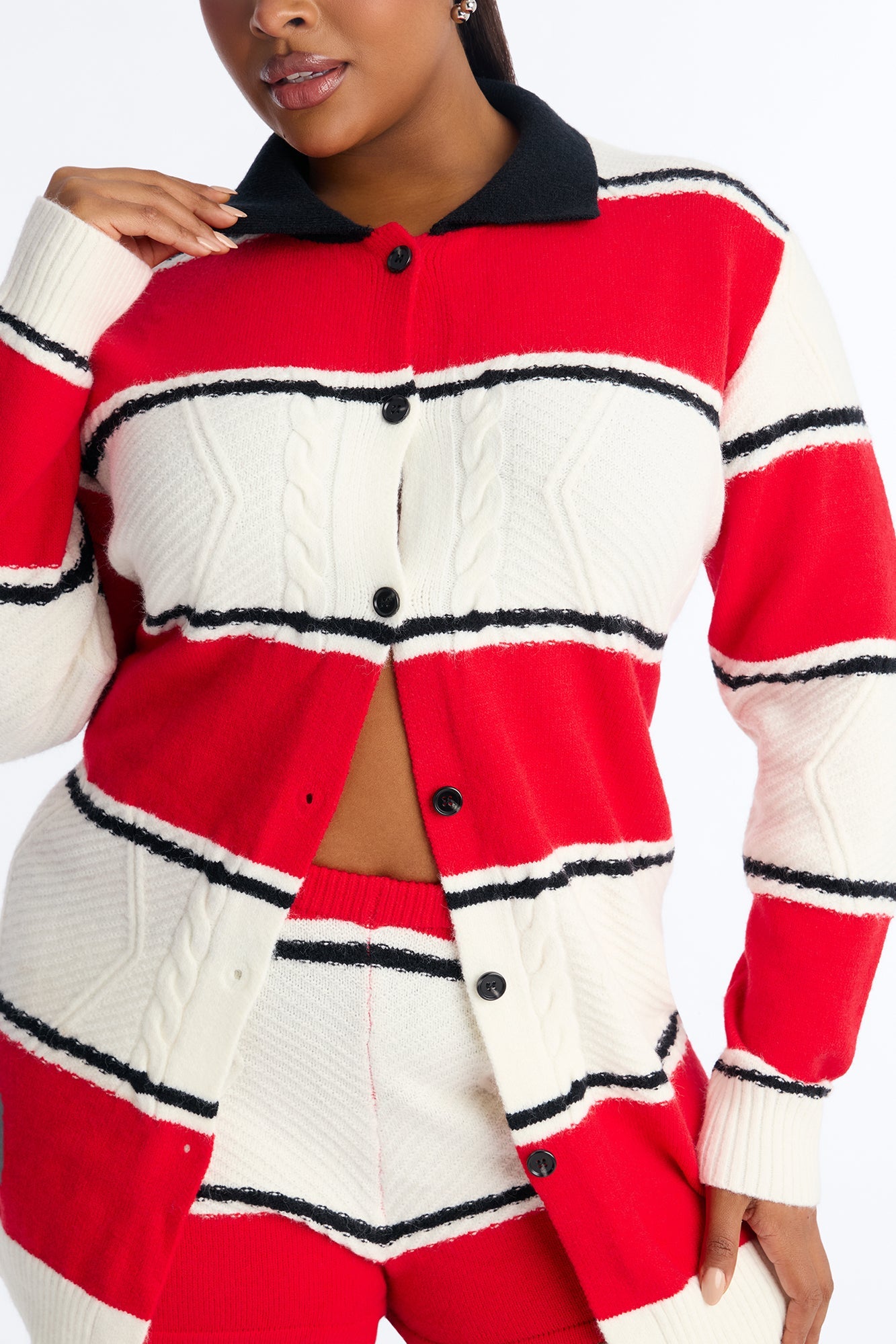 Class Act Striped Sweater Short Set - Red/combo