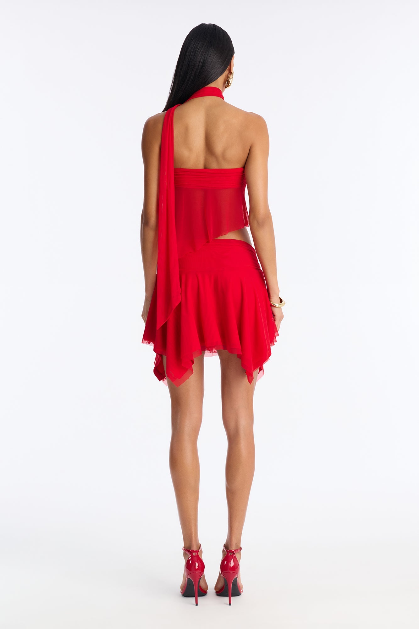 Romance Me Mesh Mini Skirt Set - Red