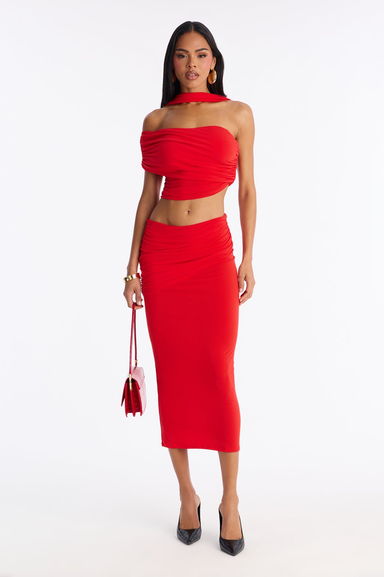 Touch Me Not Jersey Skirt Set - Red