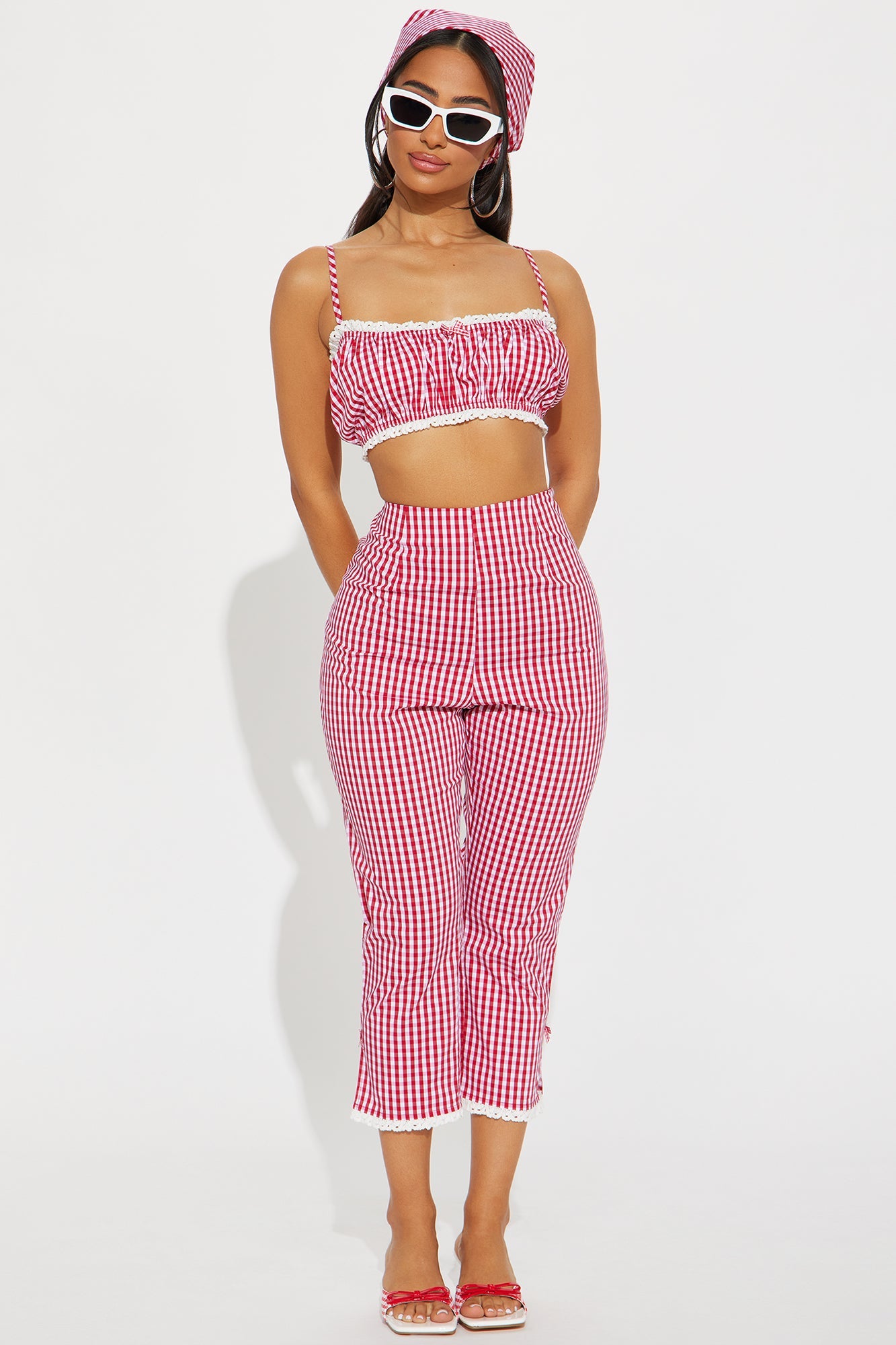Alexis 3 Piece Capri Pant Set - Red/combo