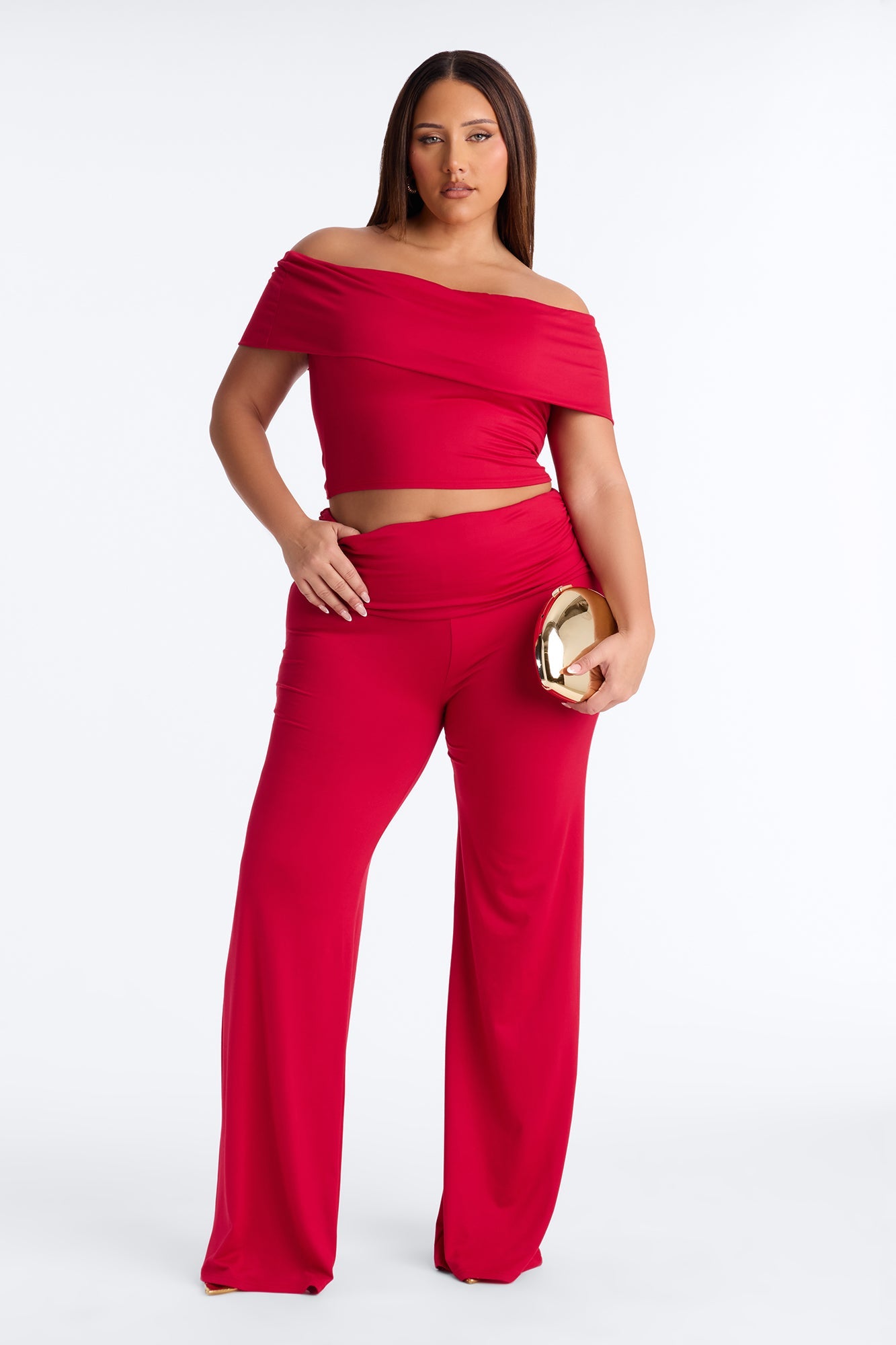 Mila Off Shoulder Pant Set - Red