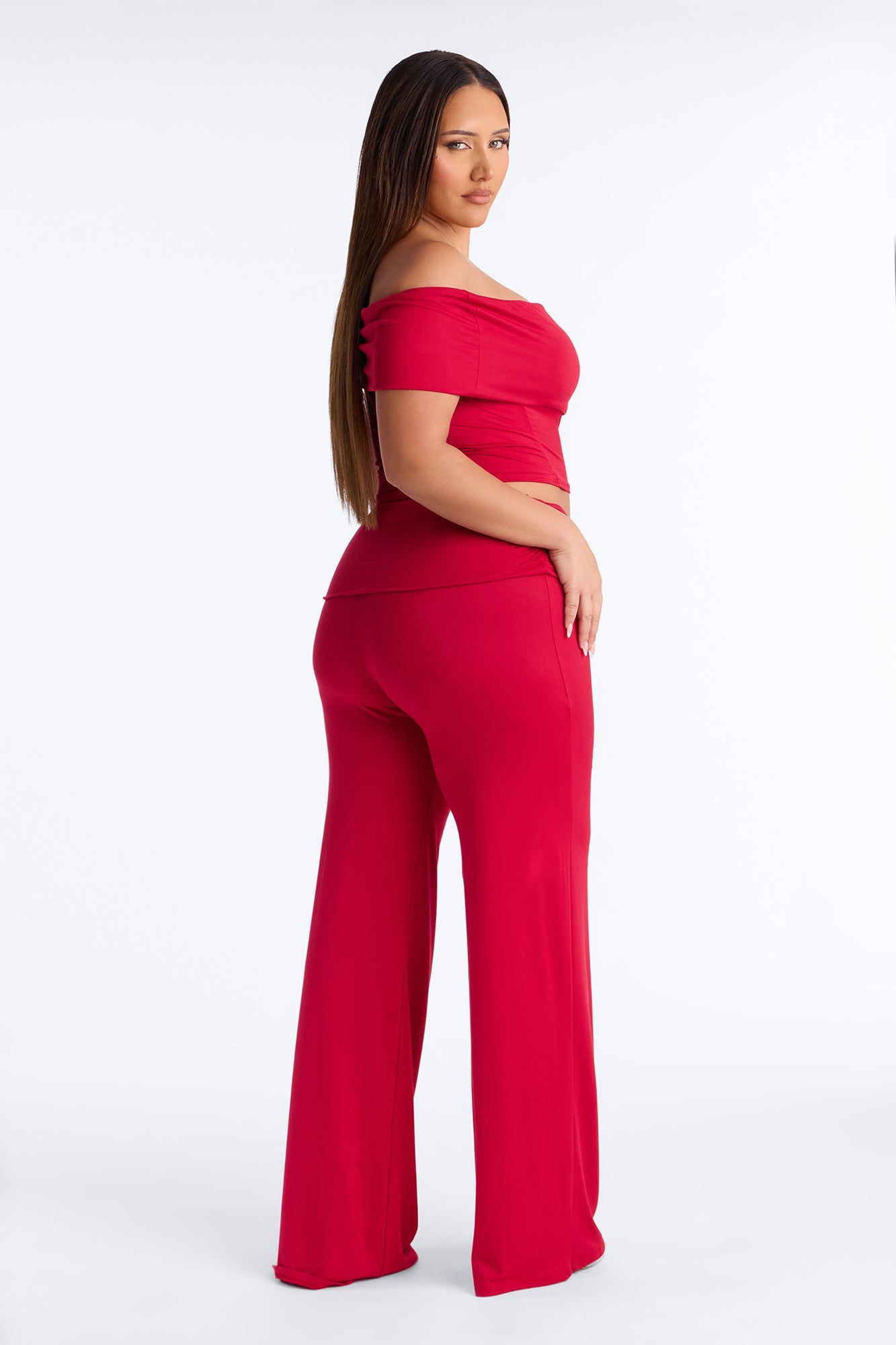Mila Off Shoulder Pant Set - Red
