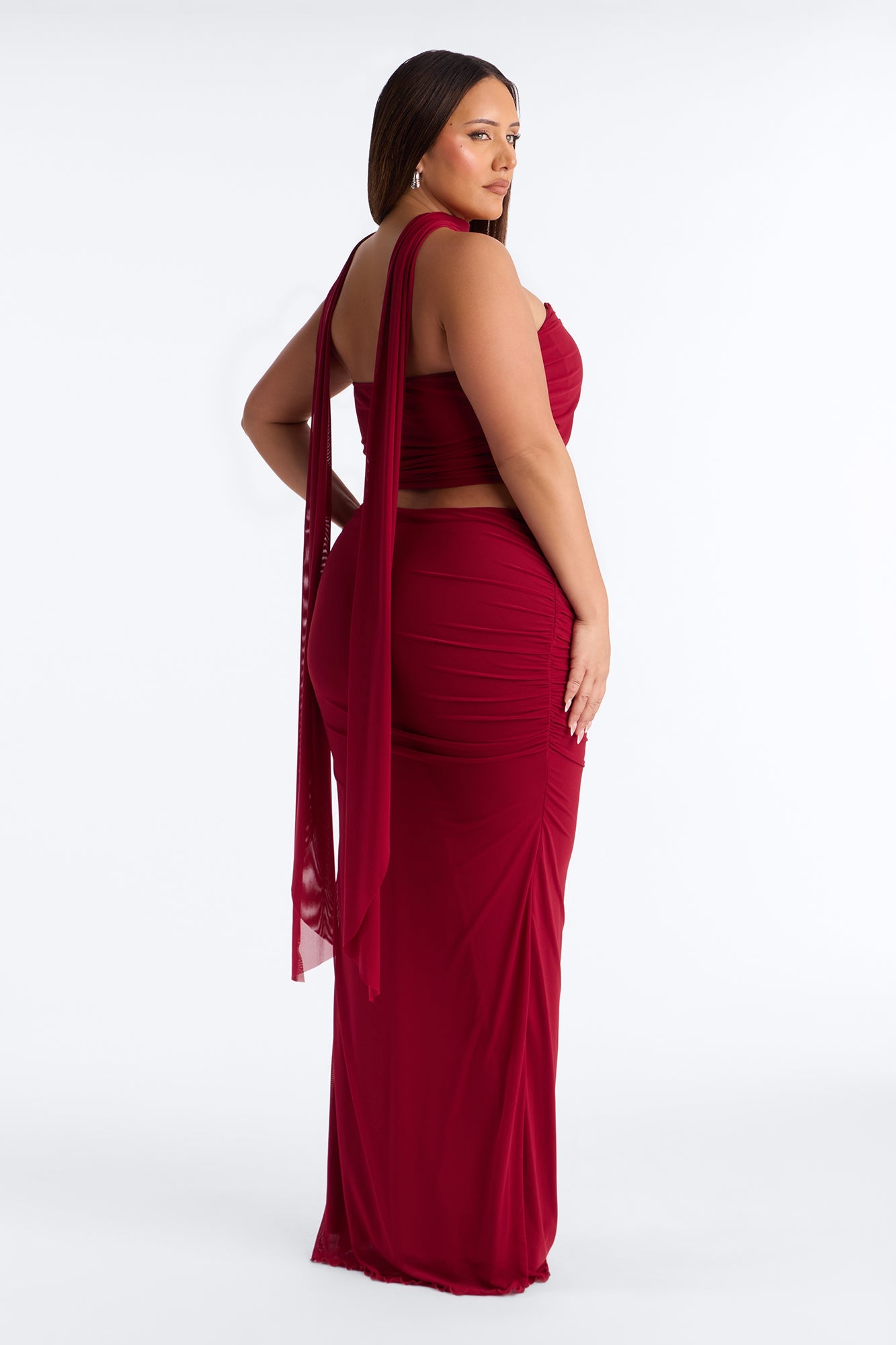 Avery Mesh Corset 3 Piece Maxi Skirt Set - Red