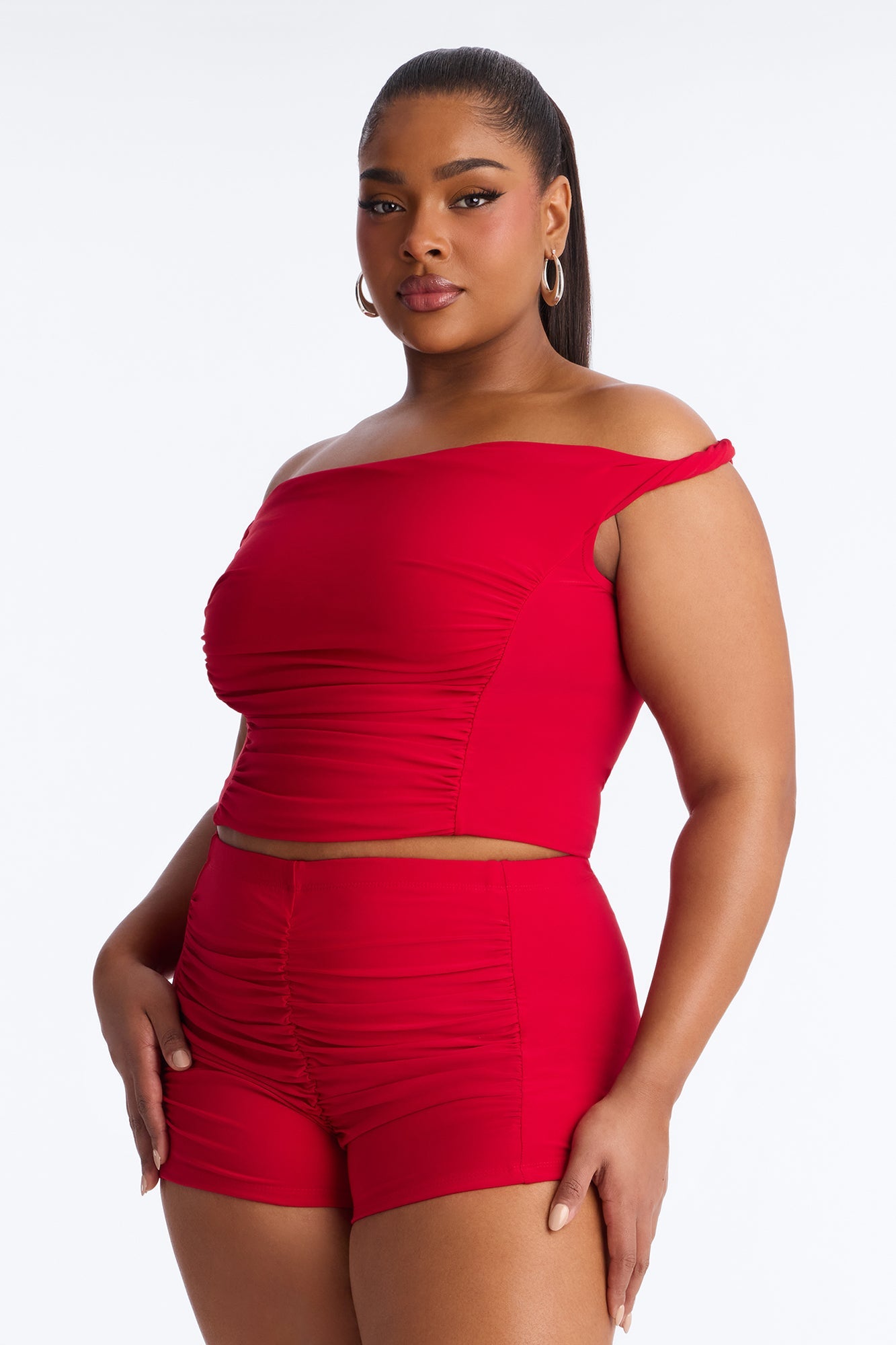 Vanessa Off Shoulder Micro Short Set - Red