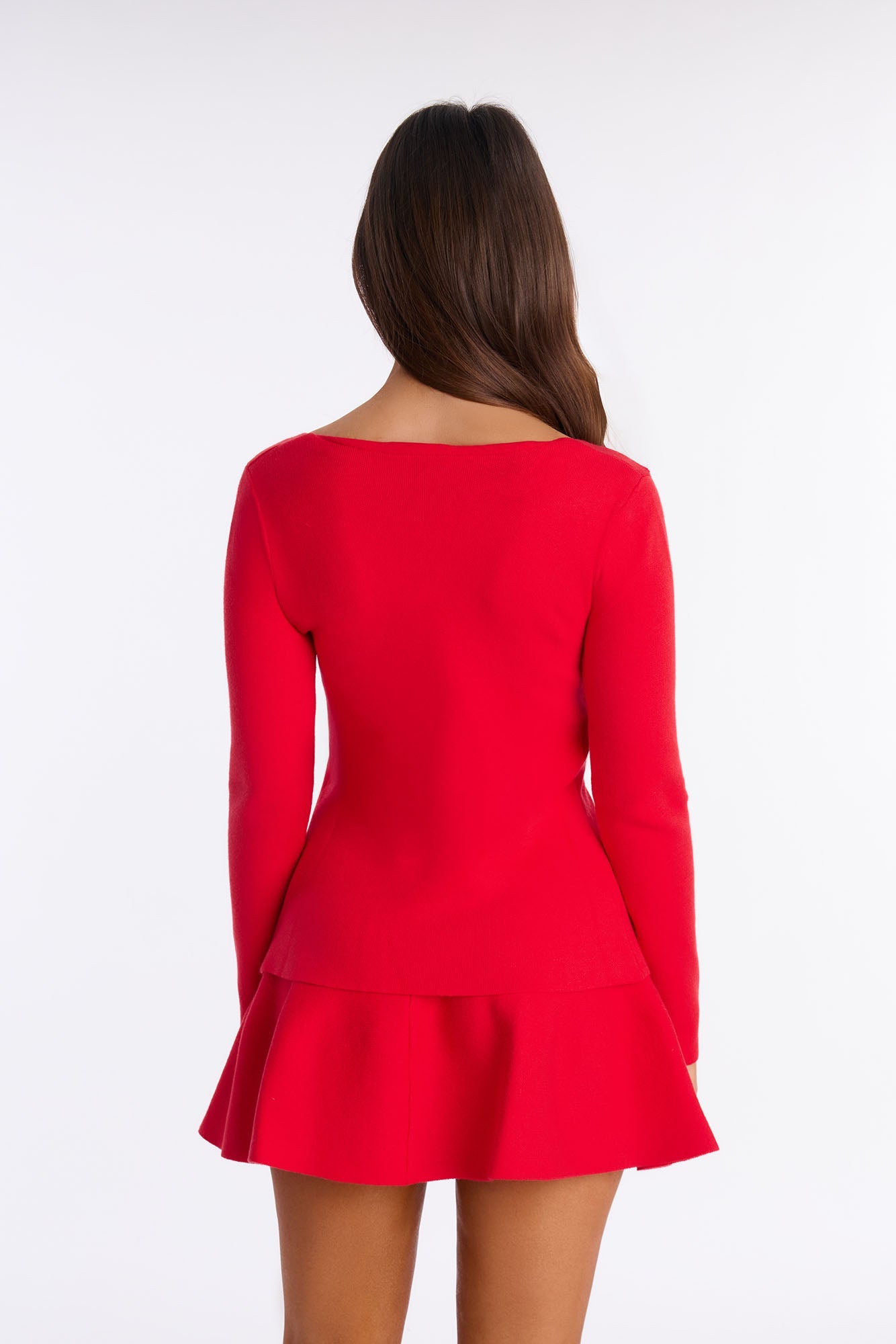 Stephie Two Way Zip Cardigan Skirt Set - Red