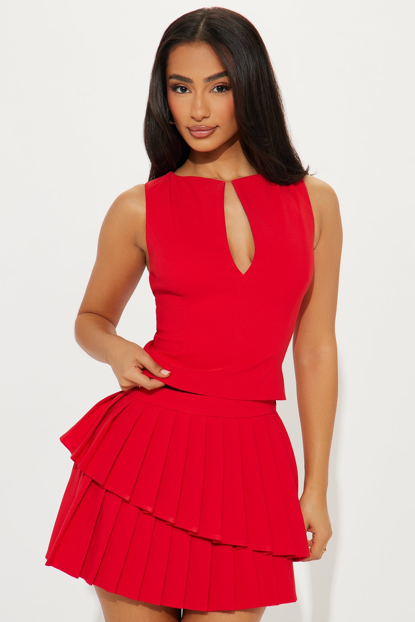 Miranda Pleated Skirt Set - Red