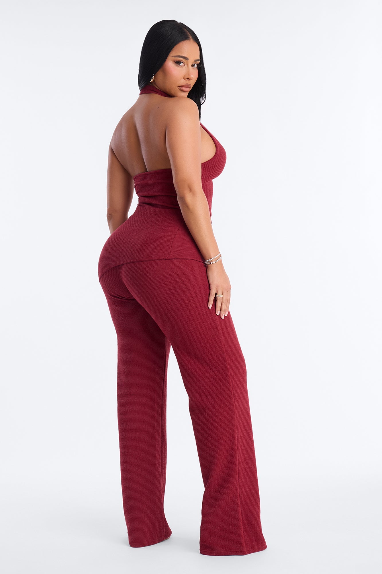 Amaya Asymmetrical Halter Pant Set - Wine