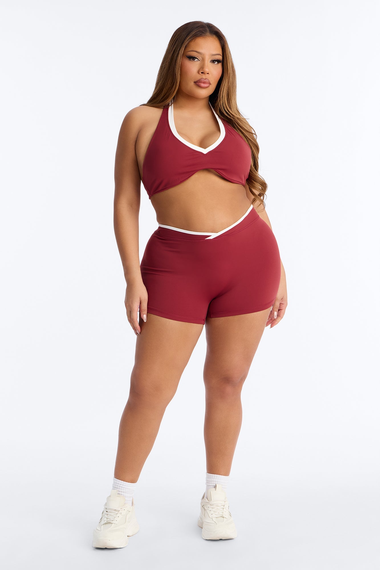 Kaytee Contrast Biker Short Set - Wine