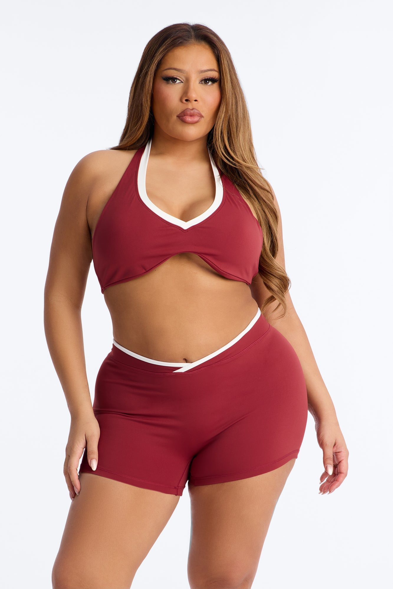 Kaytee Contrast Biker Short Set - Wine
