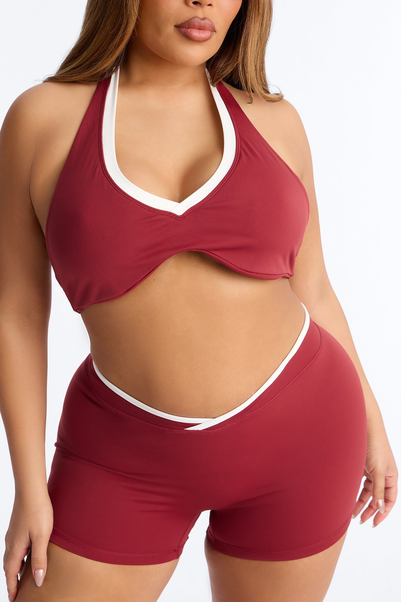 Kaytee Contrast Biker Short Set - Wine