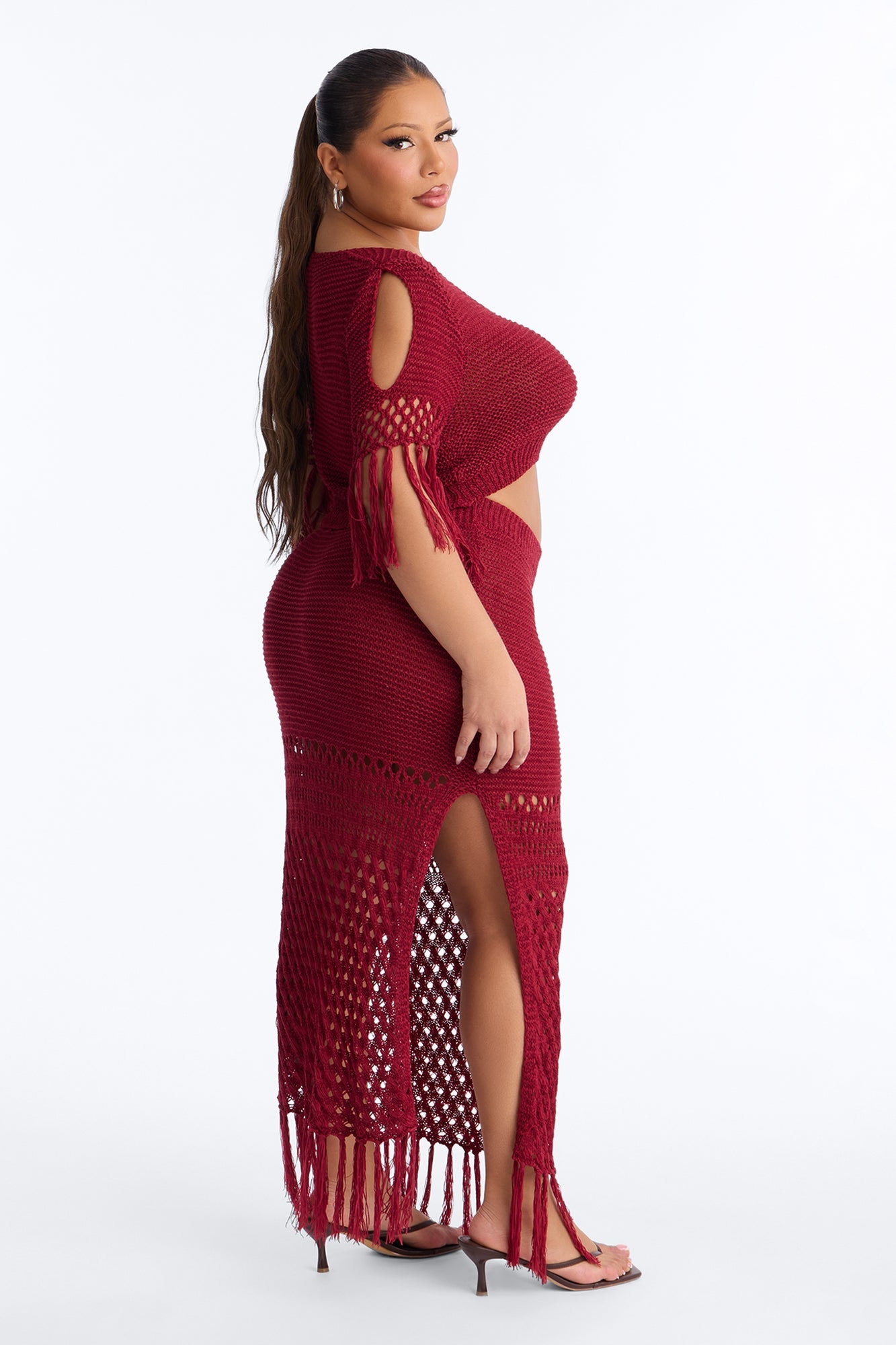 Get Away With It Crochet Skirt Set - Wine