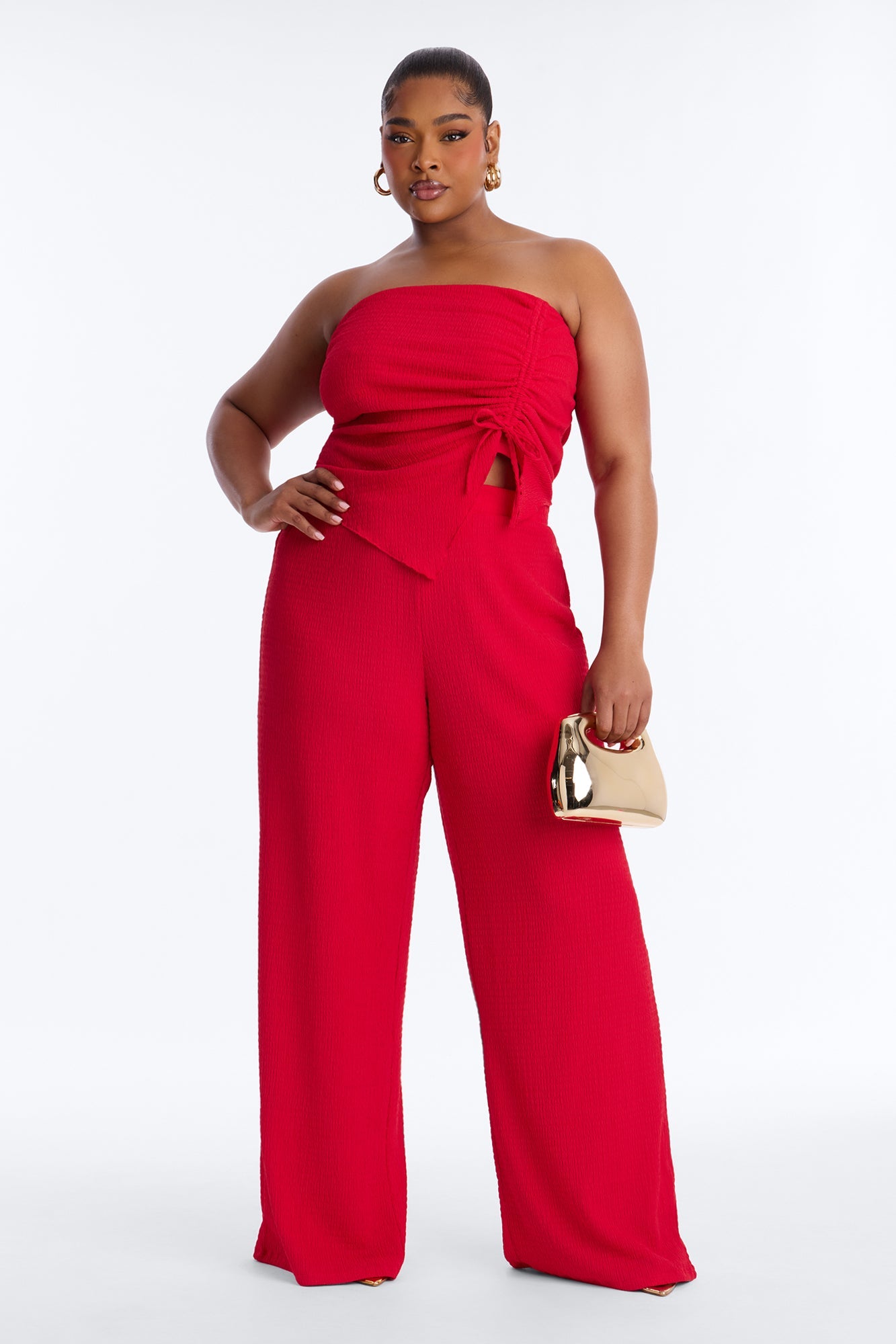 Elise Strapless Textured Pant Set - Red
