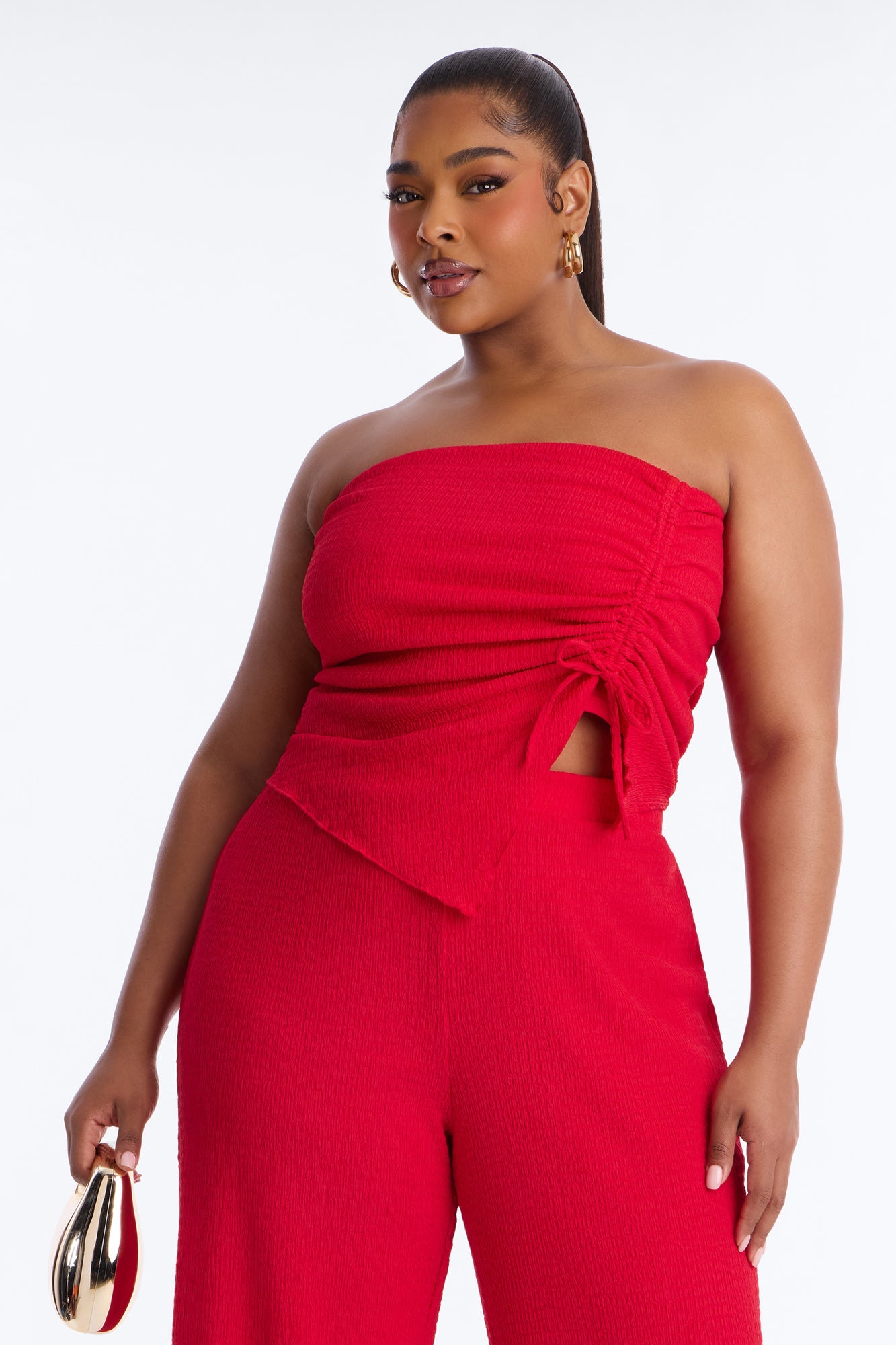 Elise Strapless Textured Pant Set - Red
