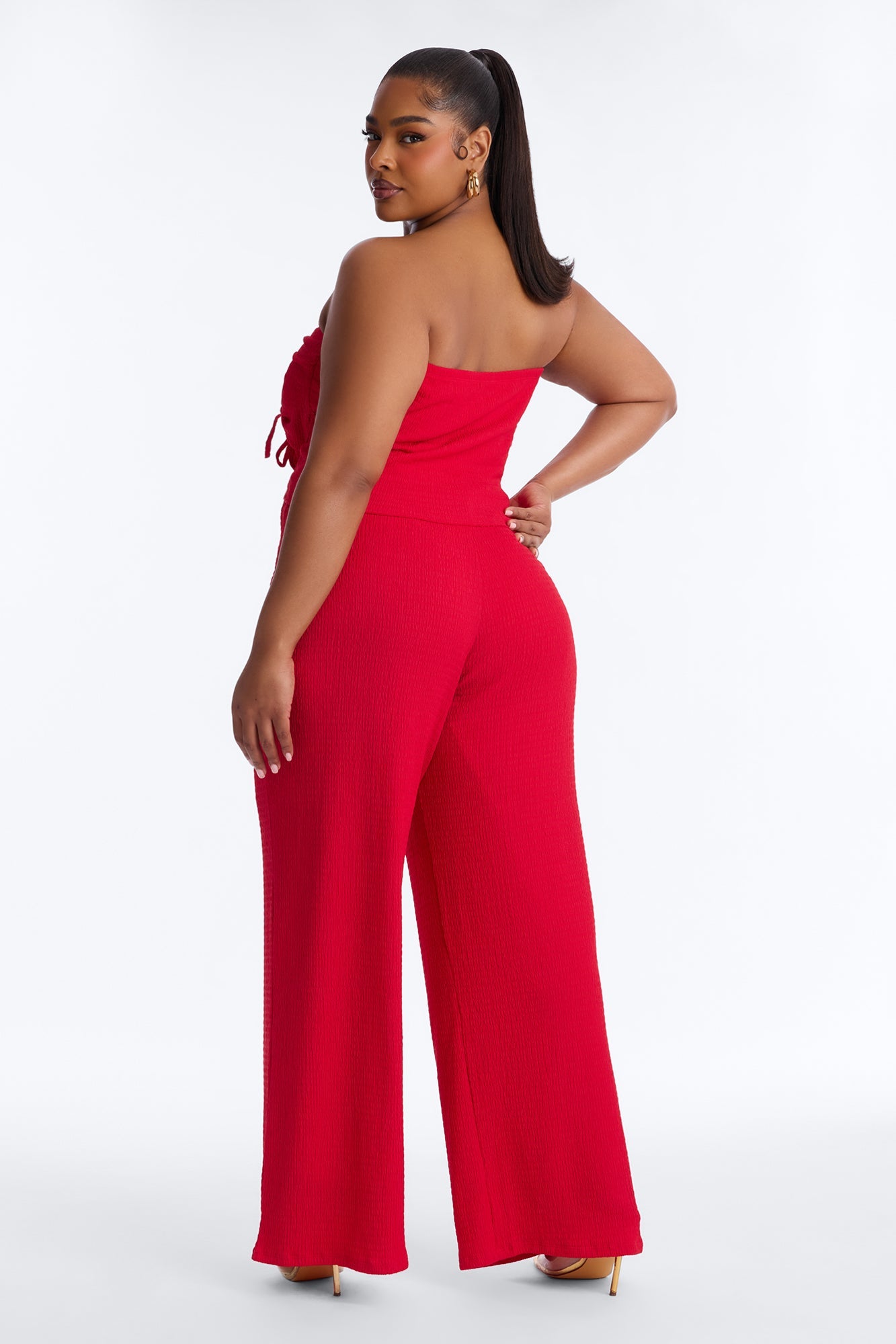 Elise Strapless Textured Pant Set - Red