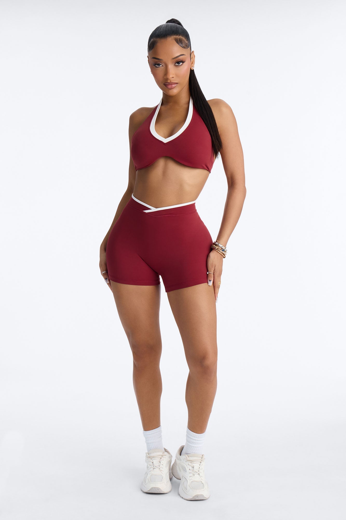 Kaytee Contrast Biker Short Set - Wine