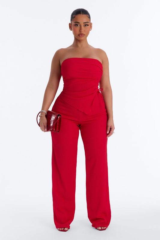 Elise Strapless Textured Pant Set - Red