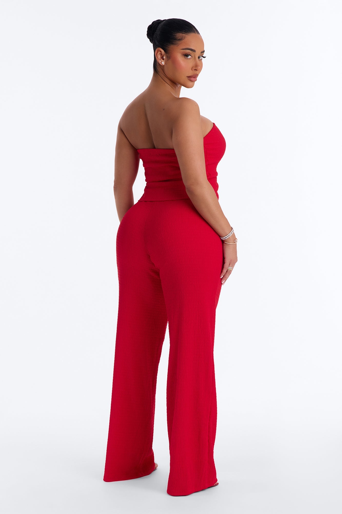 Elise Strapless Textured Pant Set - Red