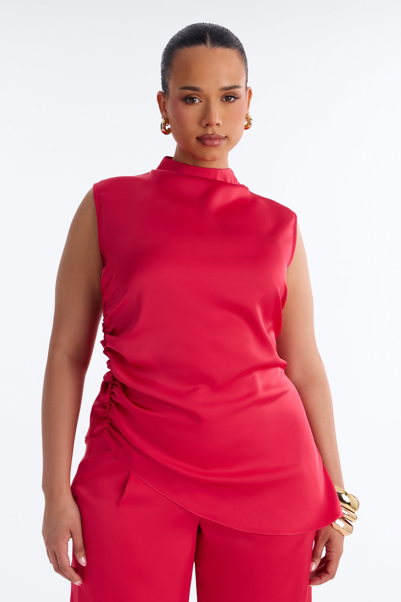 Corinna Sleeveless Satin Pant Set - Red