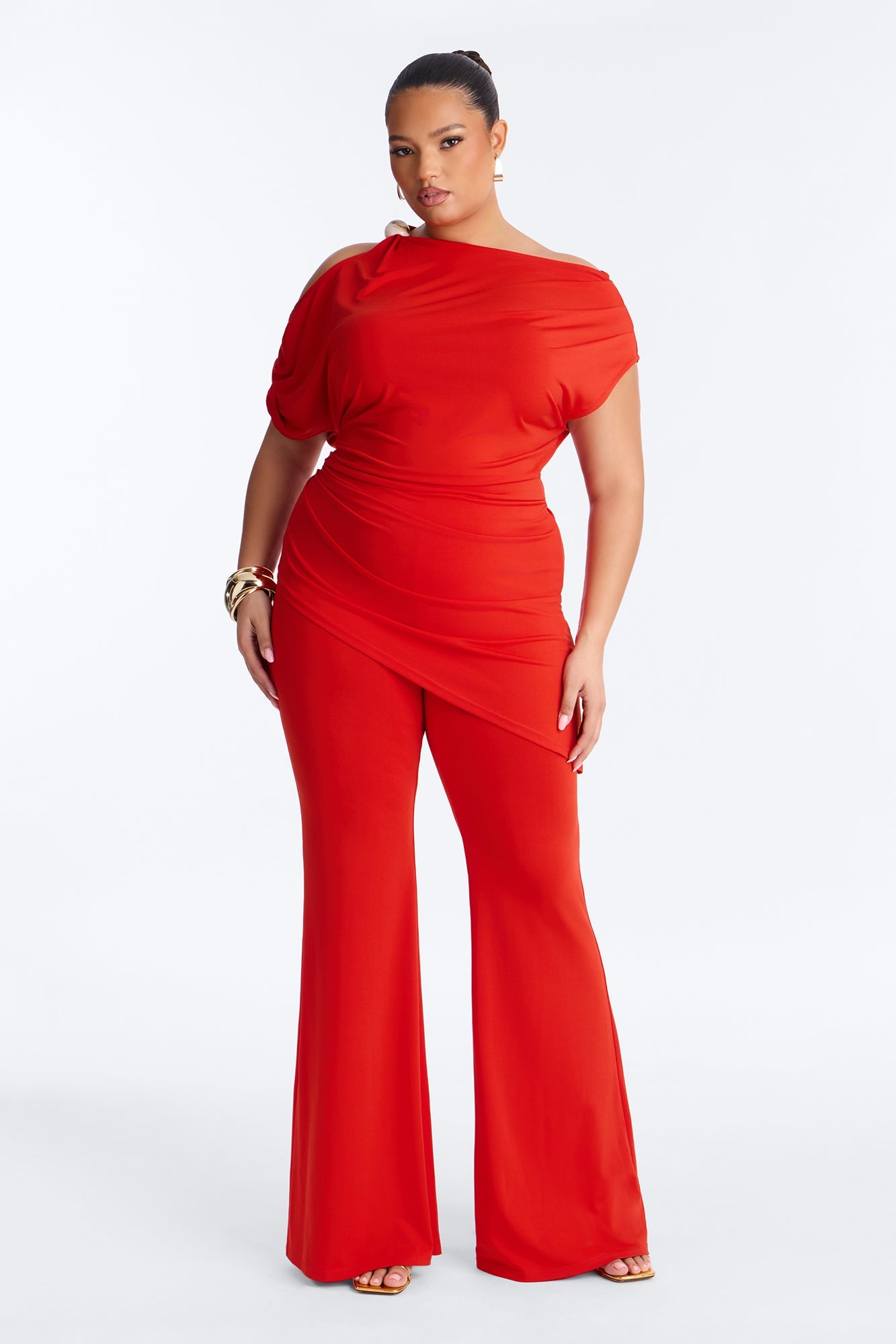 Victoria Asymmetrical Pant Set - Tomato Red