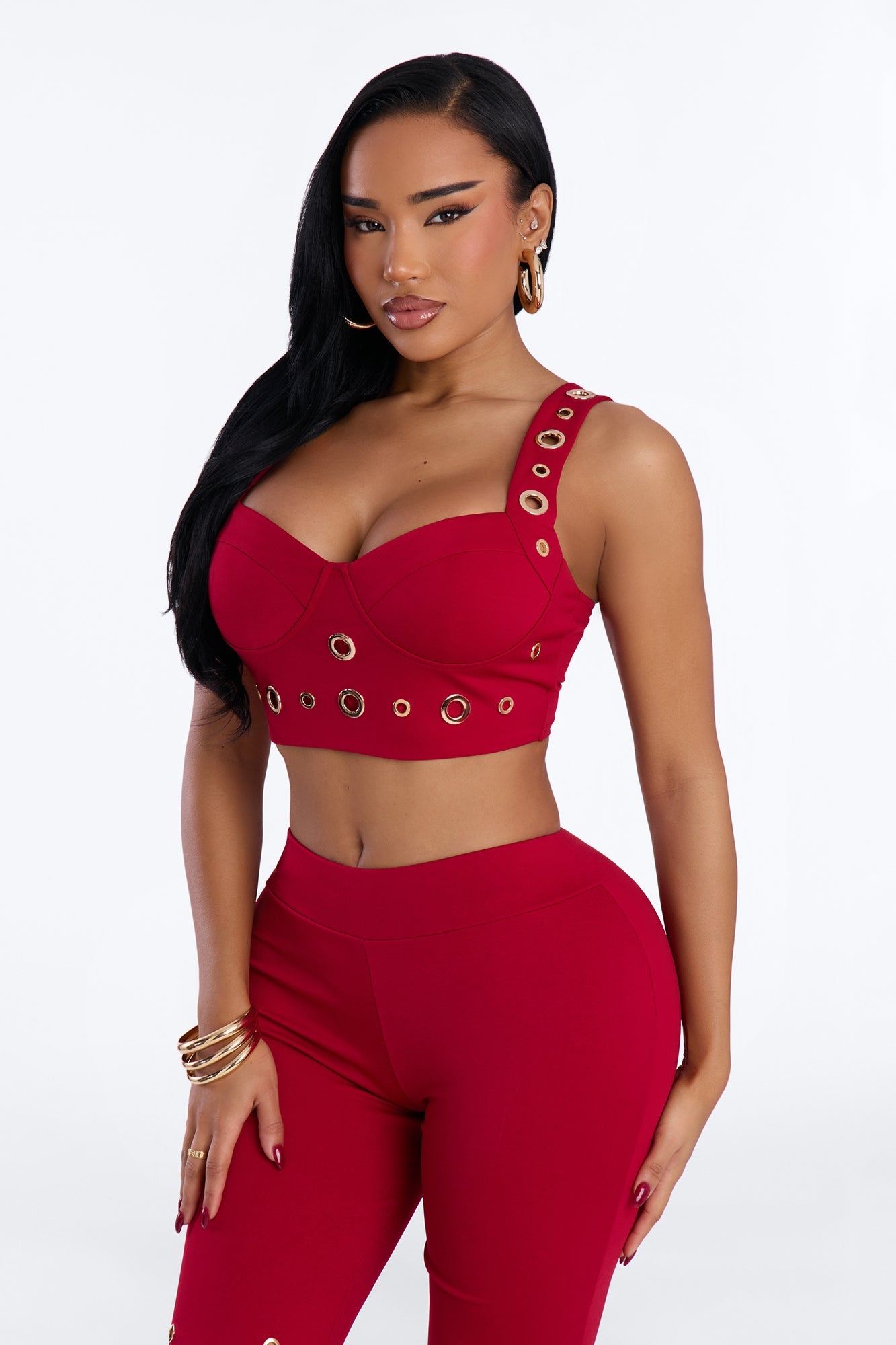 Stole Your Heart Grommet Pant Set - Red