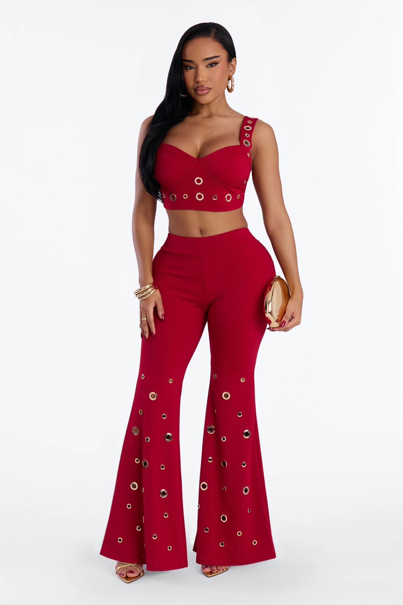 Stole Your Heart Grommet Pant Set - Red