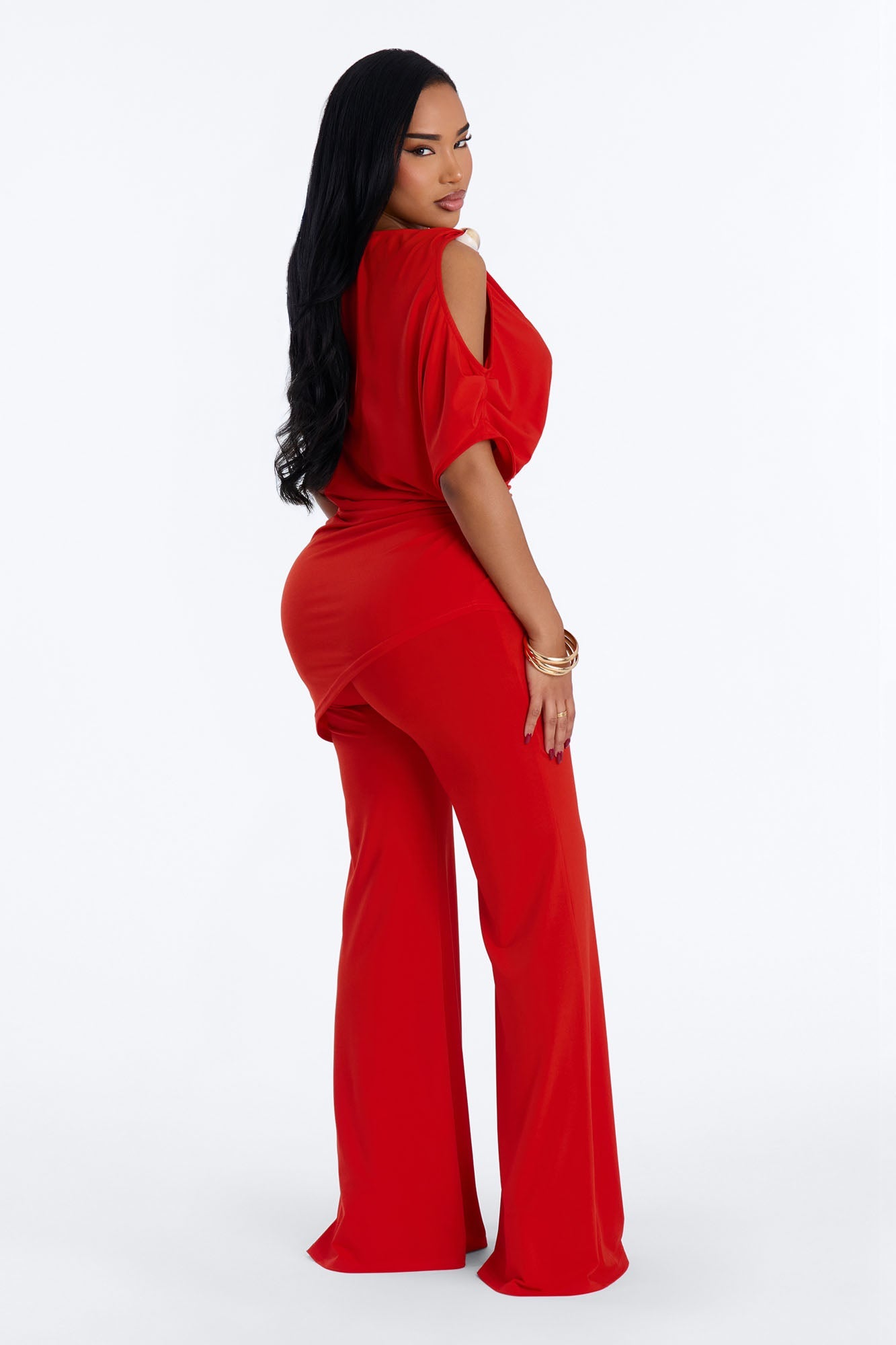 Victoria Asymmetrical Pant Set - Tomato Red