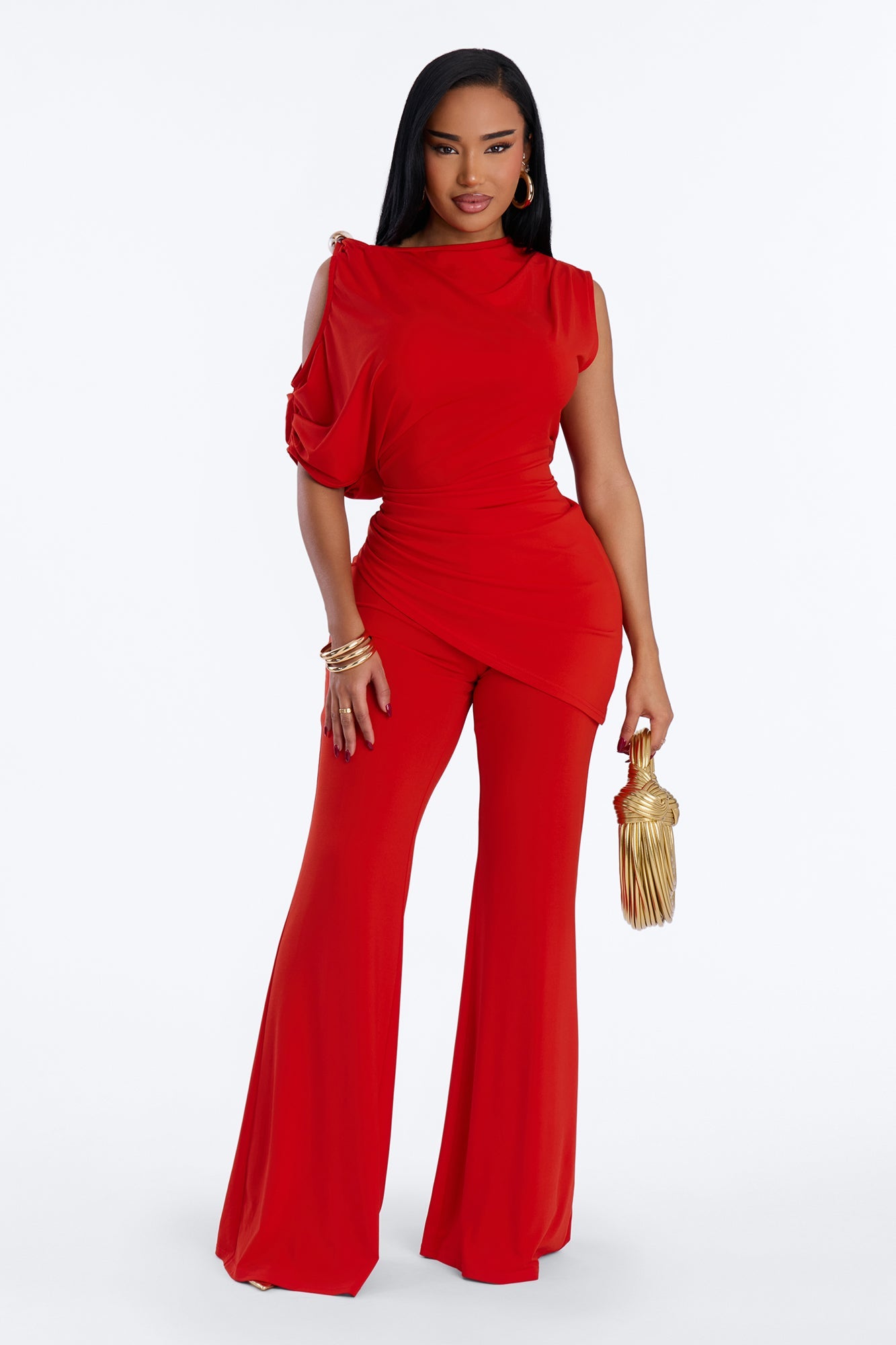 Victoria Asymmetrical Pant Set - Tomato Red