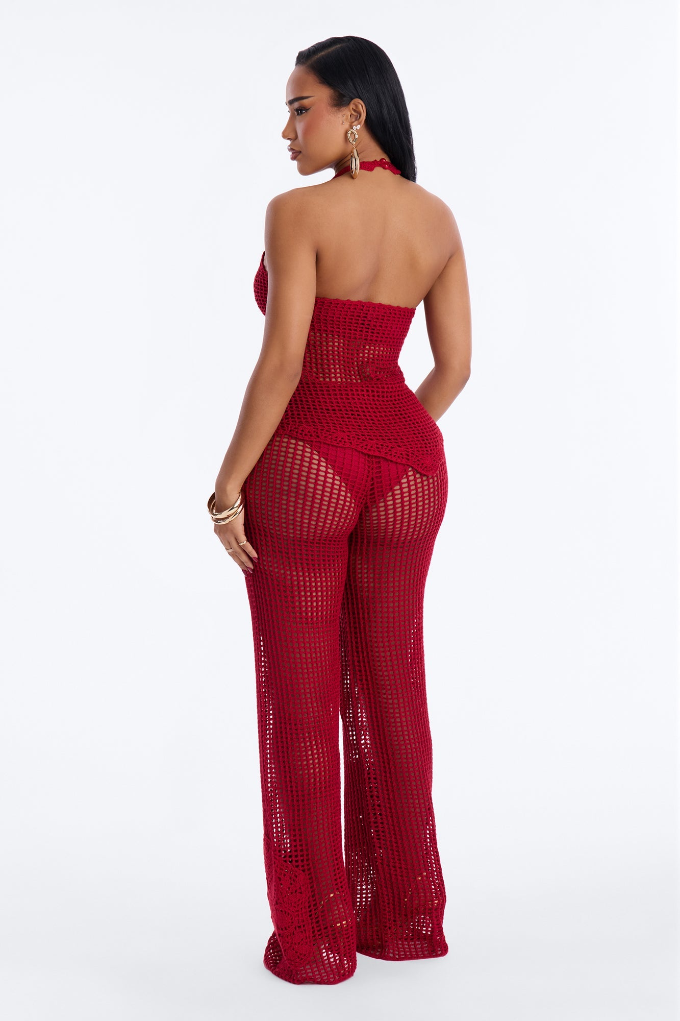 Laguna Crochet 4 Piece Pant Set - DarkRed