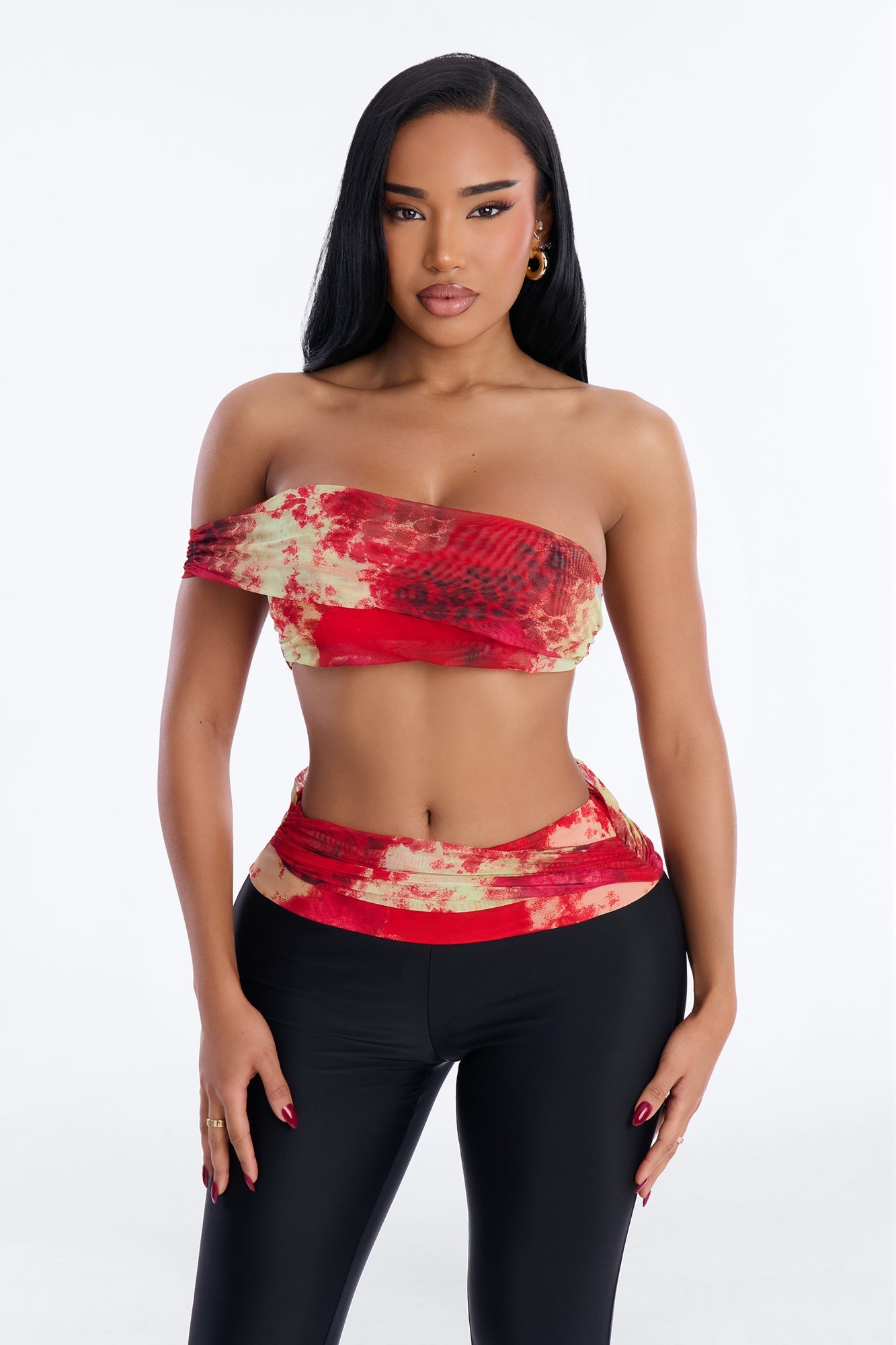 Heating Up One Shoulder Capri Set - Red/combo