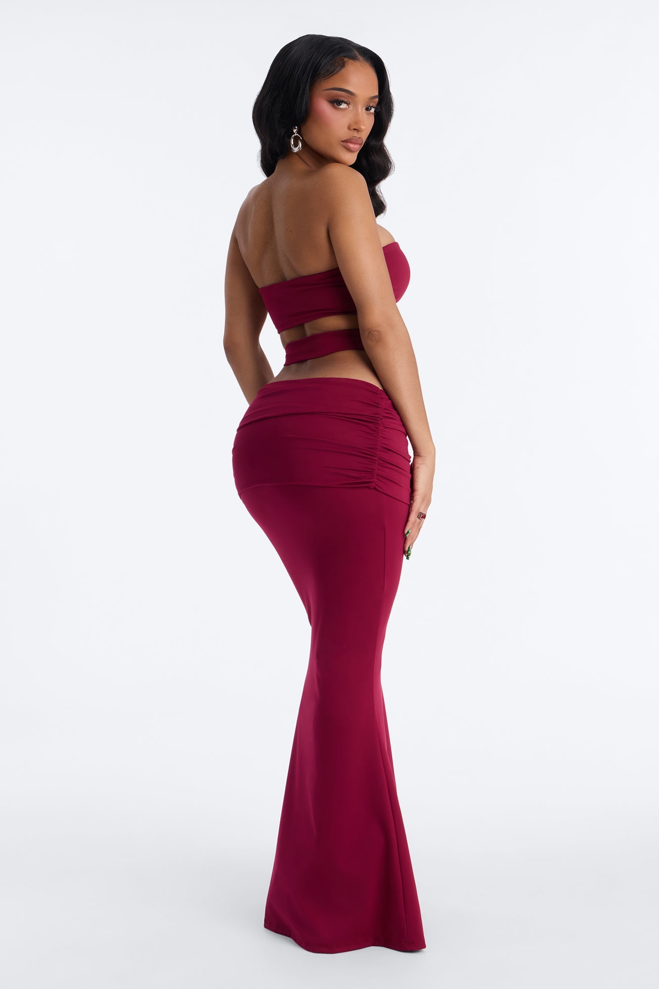 Bianca Matte Form Double Lined Fold Over Maxi Skirt Set - Wine