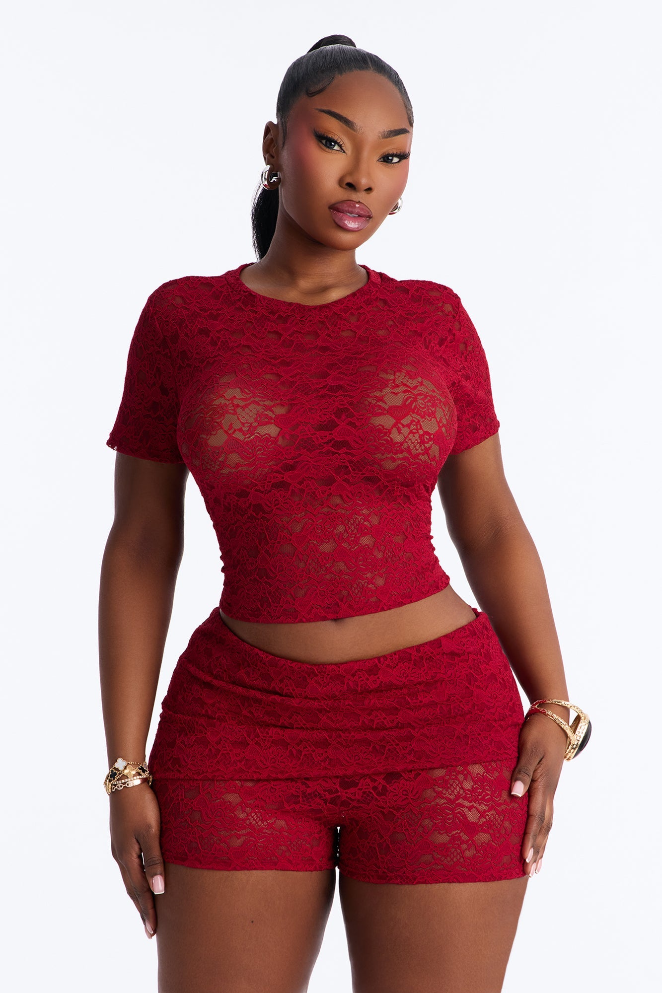 Ava Lace Short Set - Red