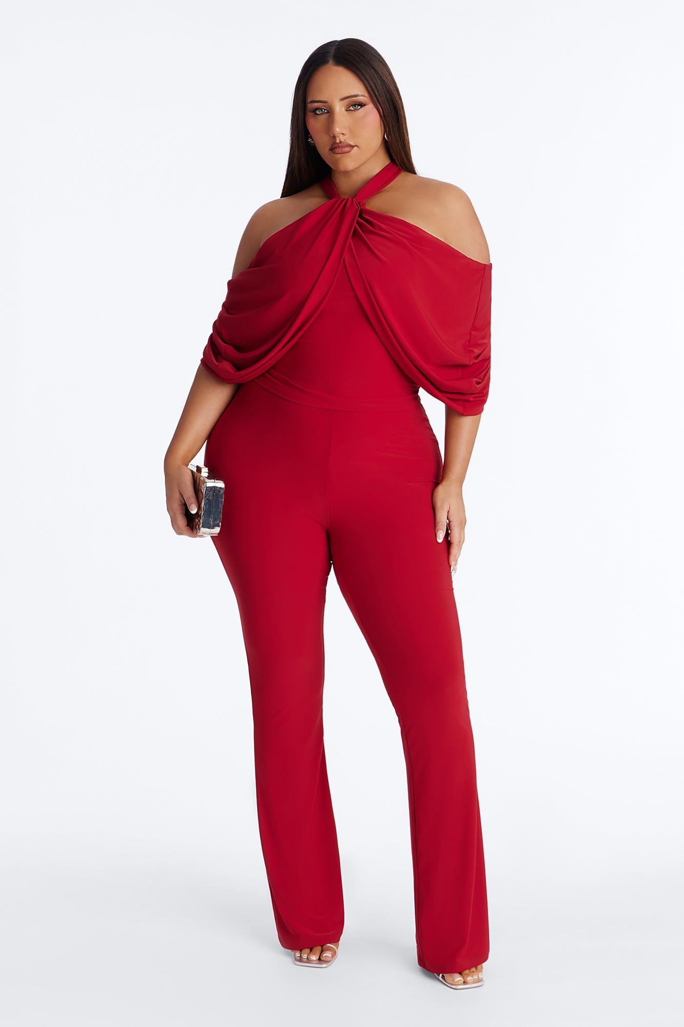 Reina Off Shoulder Flare Pant Set - Red