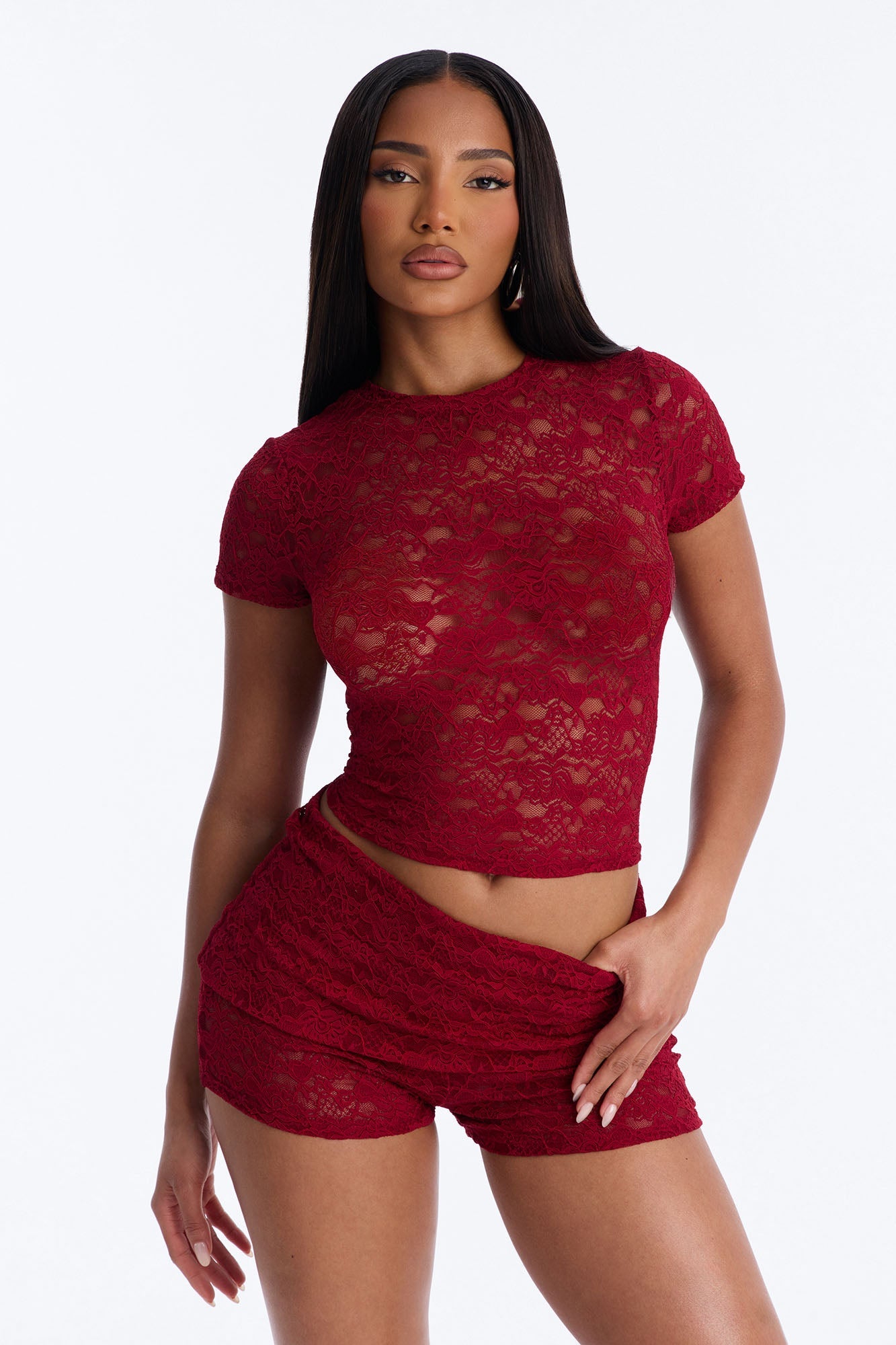 Ava Lace Short Set - Red