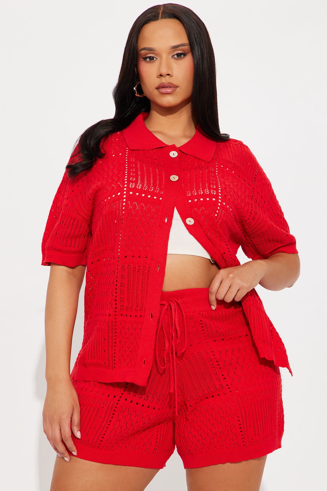 Hazel Crochet Short Set - Red