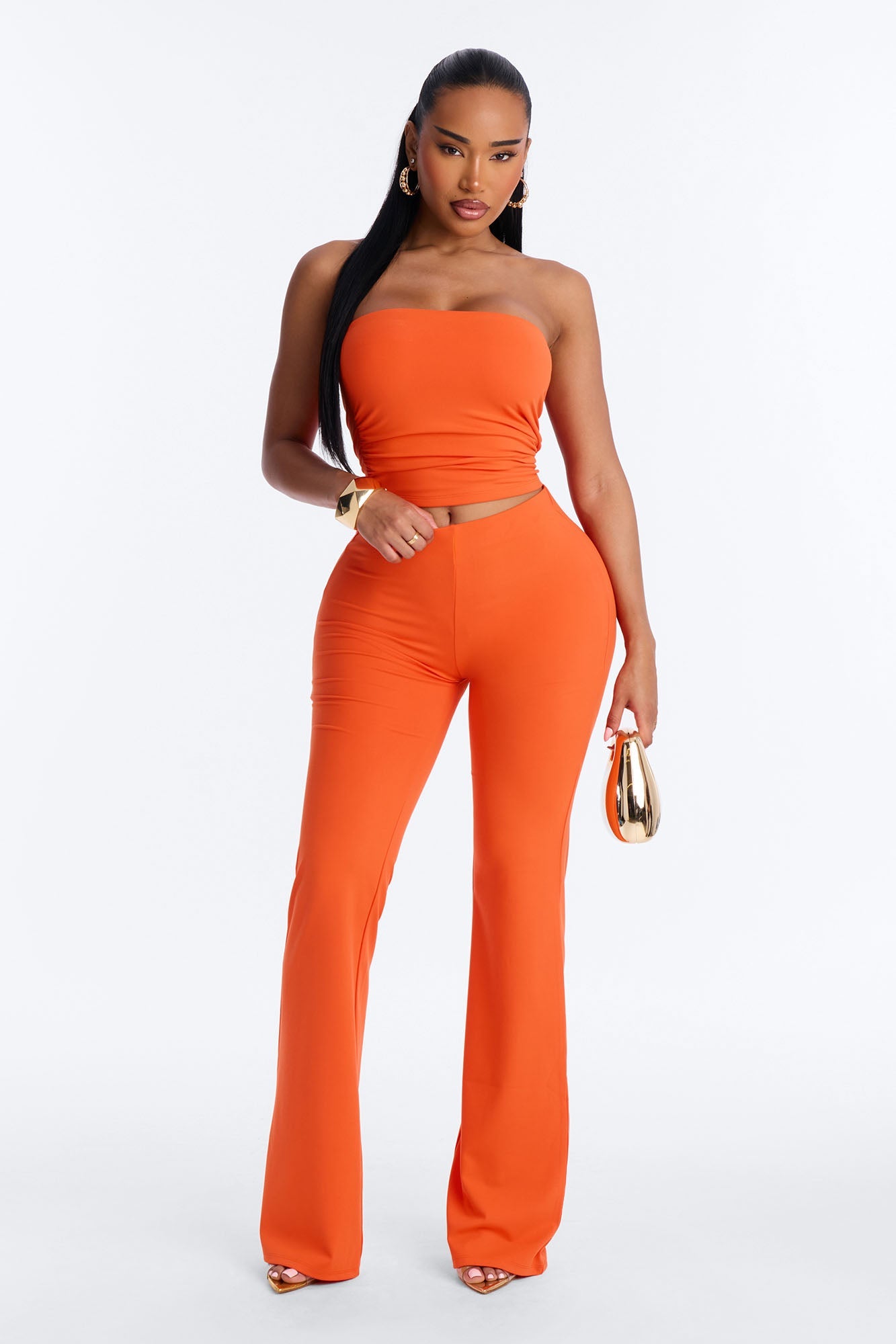 Just Vibes Strapless Pant Set - Tomato Red