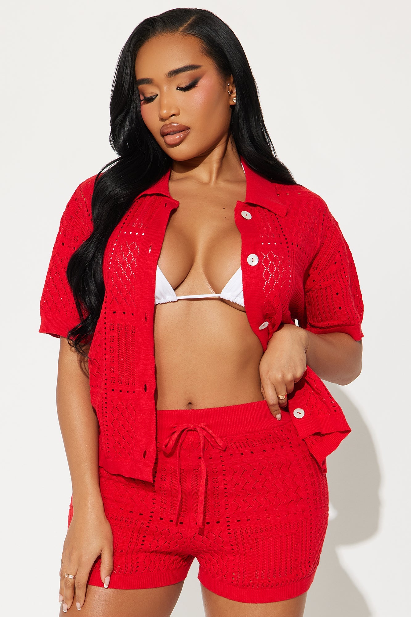 Hazel Crochet Short Set - Red
