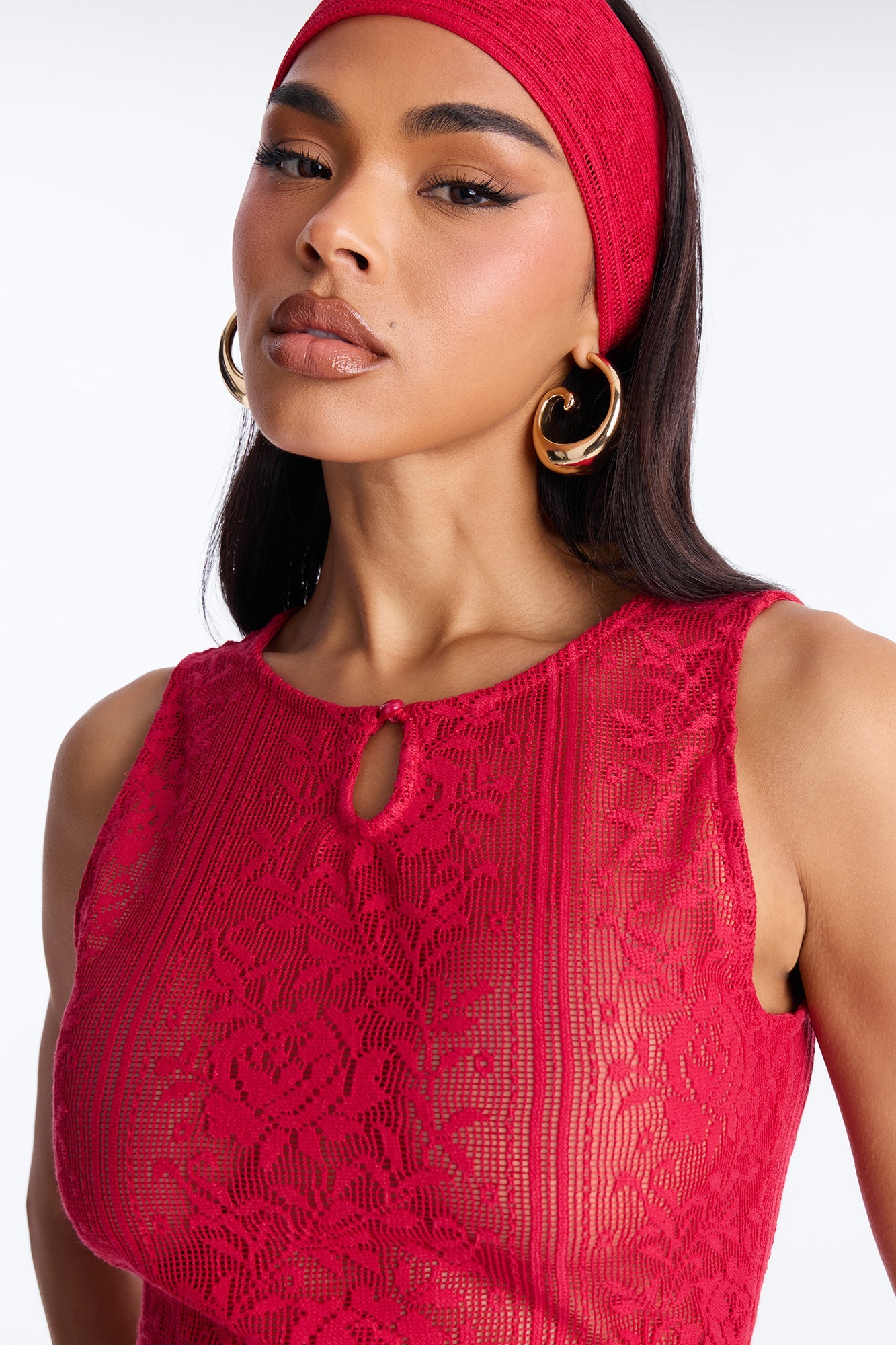 Alexis 3 Piece Lace Maxi Skirt Set - Red