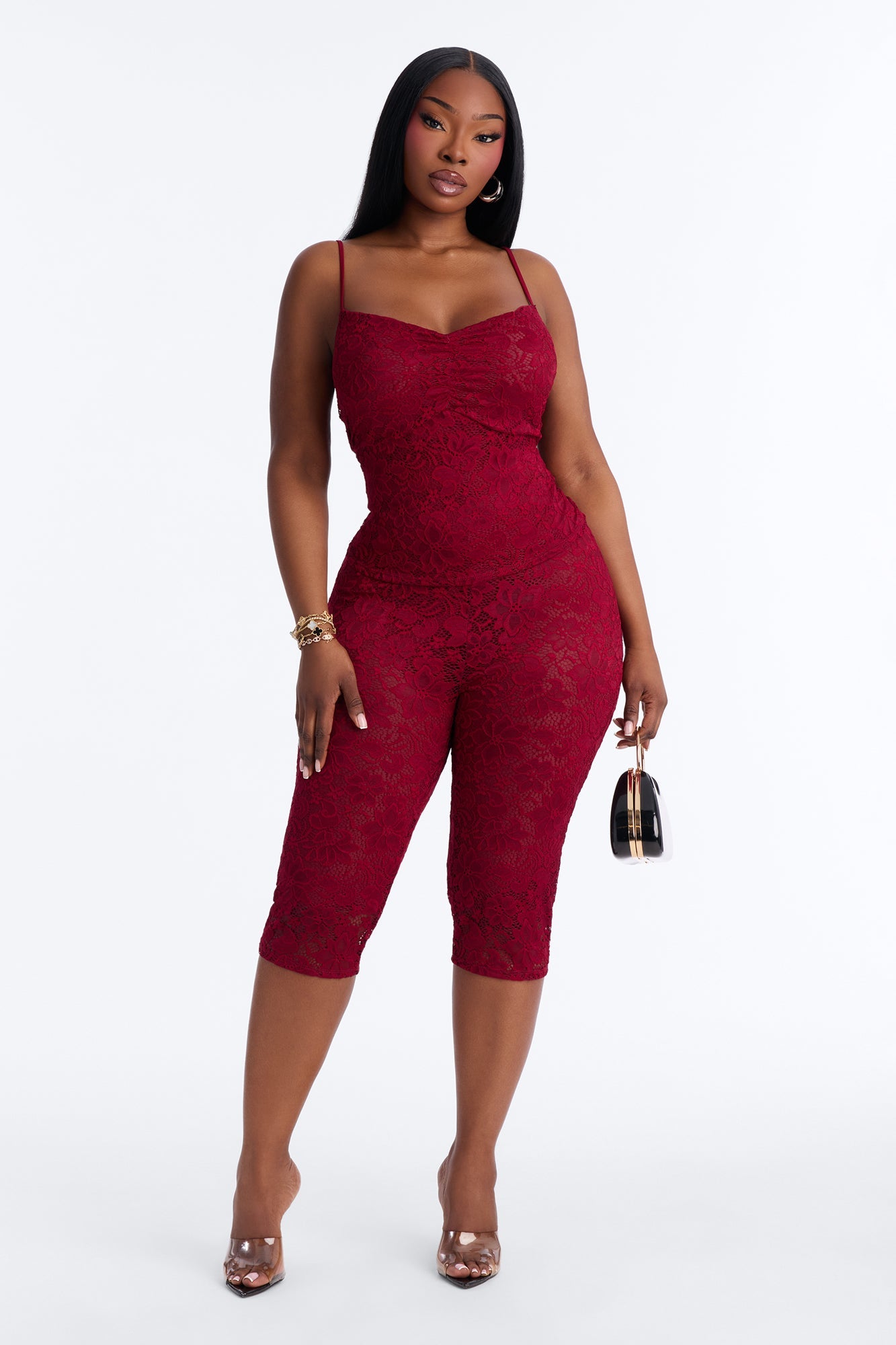 Victoria Lace Capri Set - Burgundy