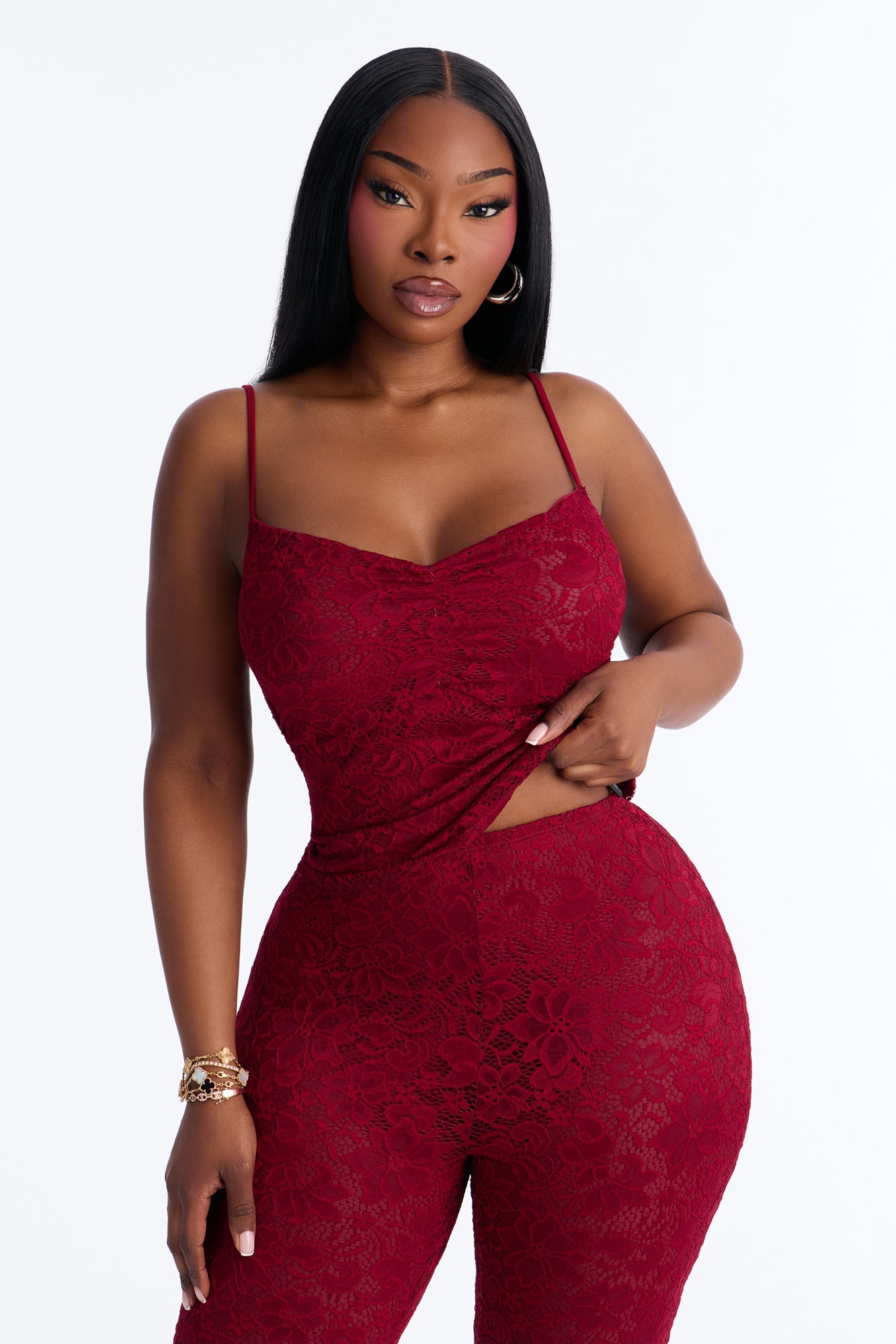 Victoria Lace Capri Set - Burgundy