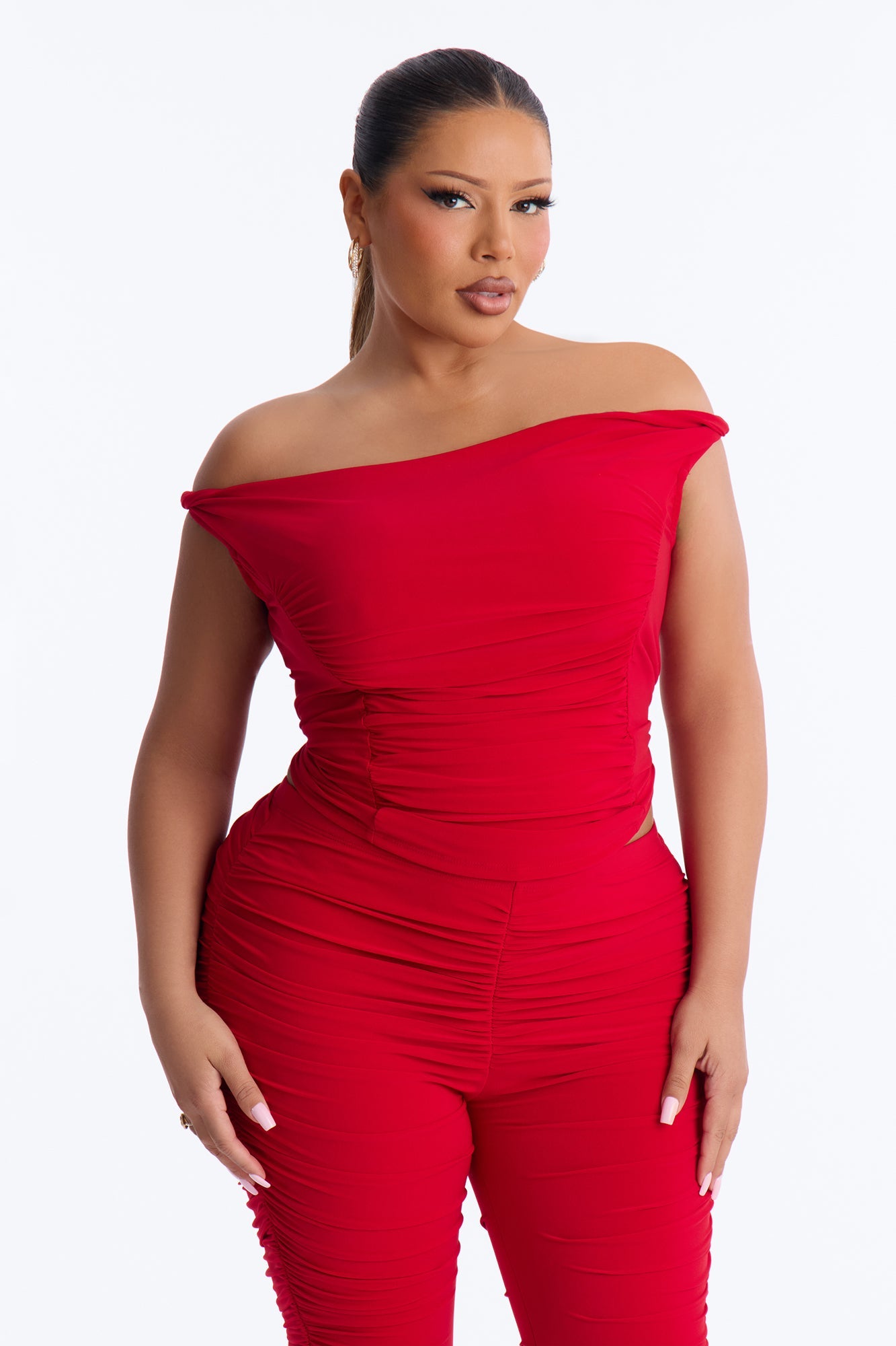 Vanessa Off Shoulder Pant Set - Red