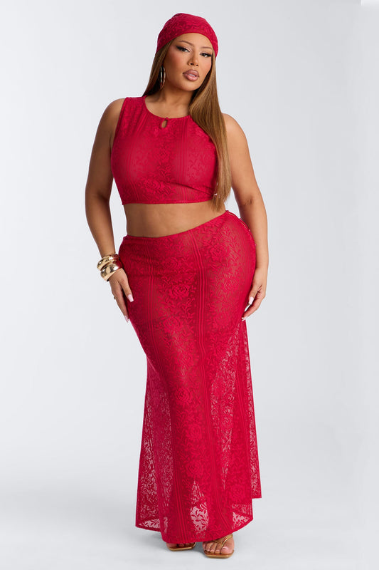 Alexis 3 Piece Lace Maxi Skirt Set - Red