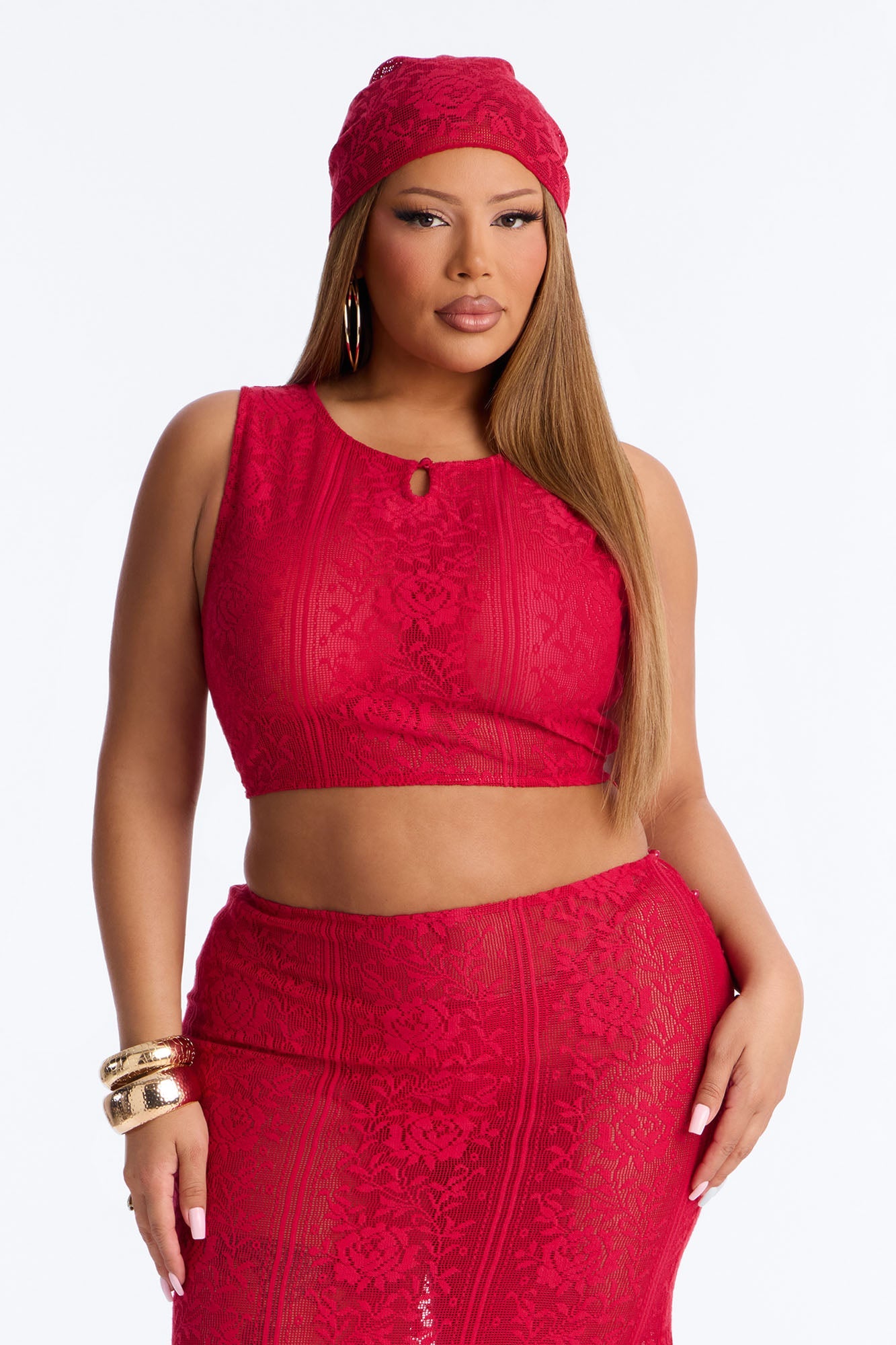 Alexis 3 Piece Lace Maxi Skirt Set - Red