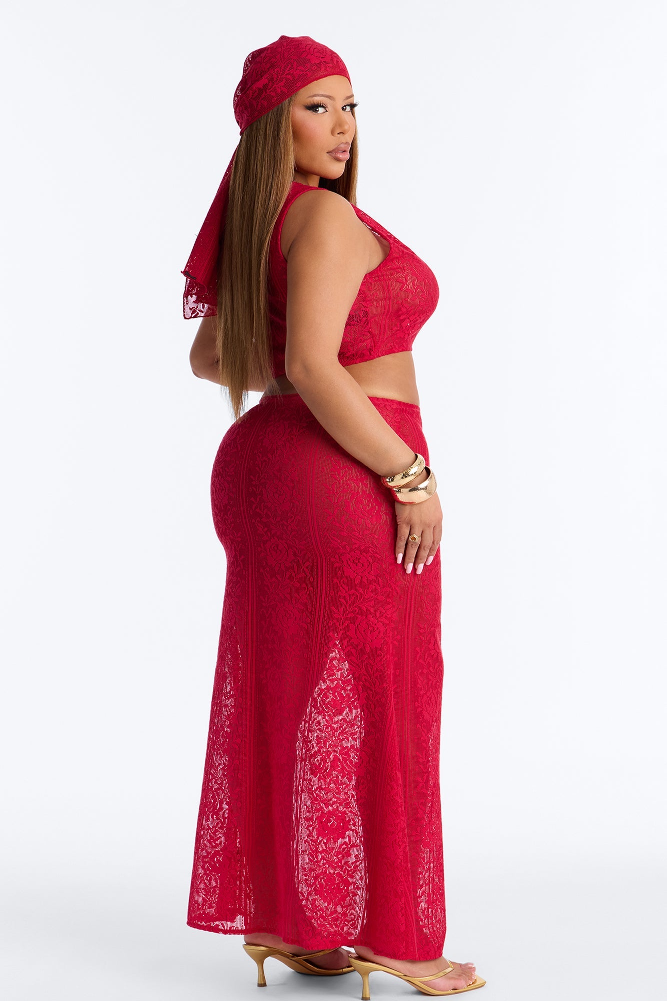 Alexis 3 Piece Lace Maxi Skirt Set - Red