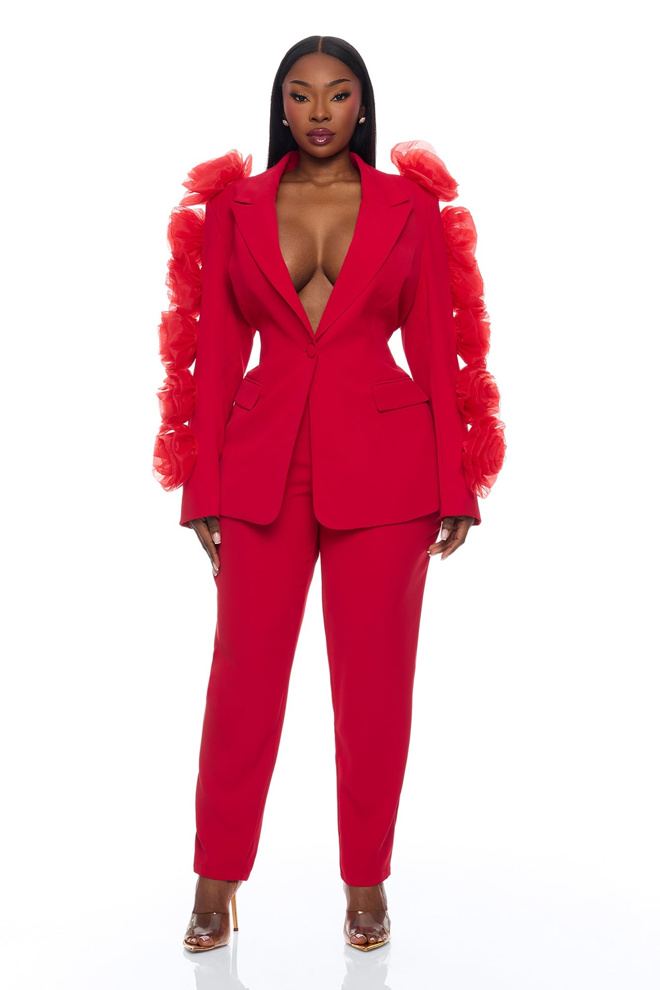 Olivia Flower Suit Set - Red