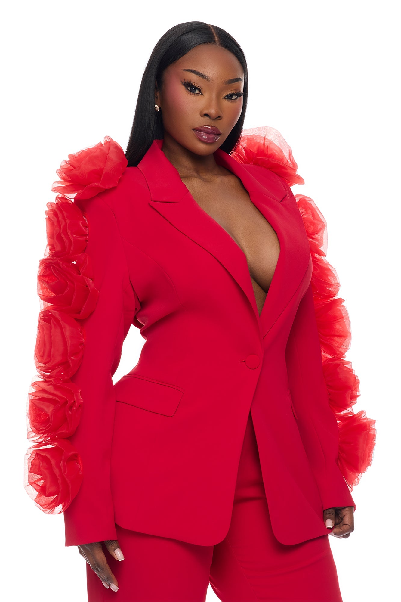 Olivia Flower Suit Set - Red