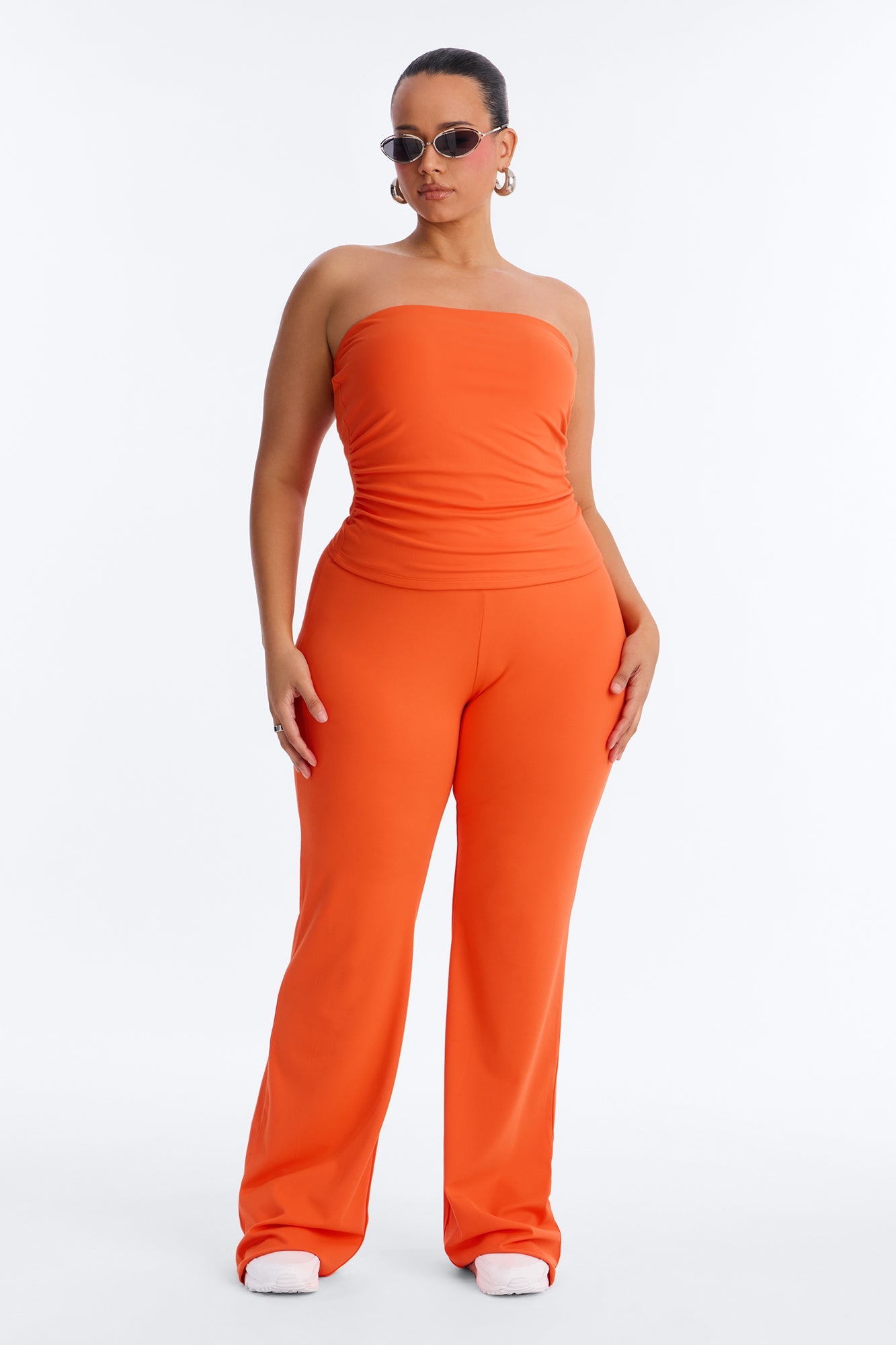 Just Vibes Strapless Pant Set - Tomato Red