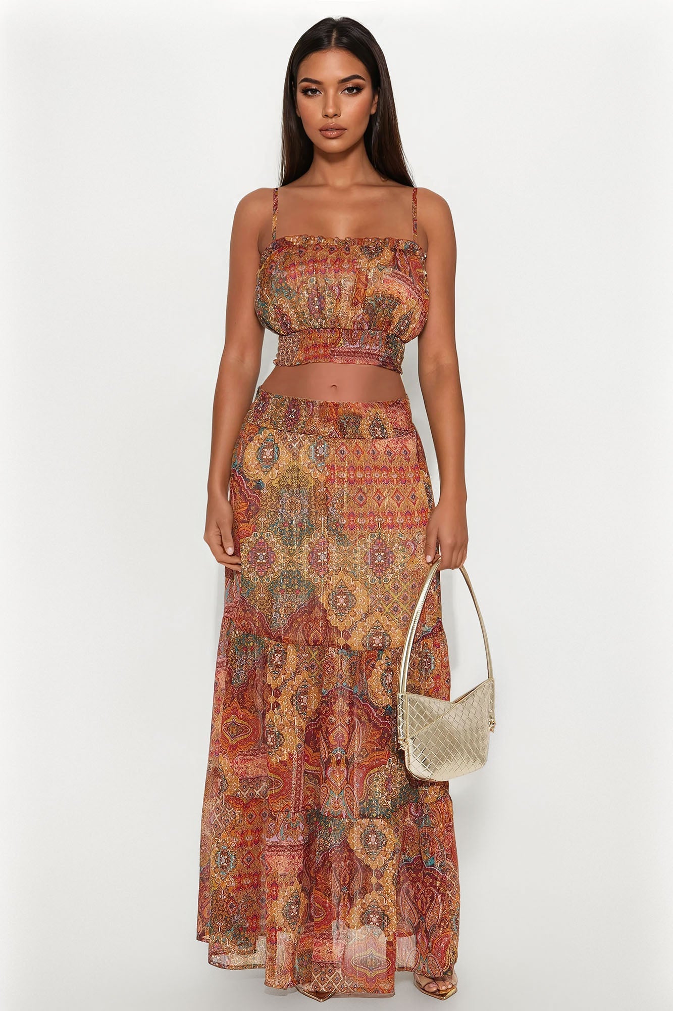 Esmeralda Maxi Skirt Set - Burgundy/combo