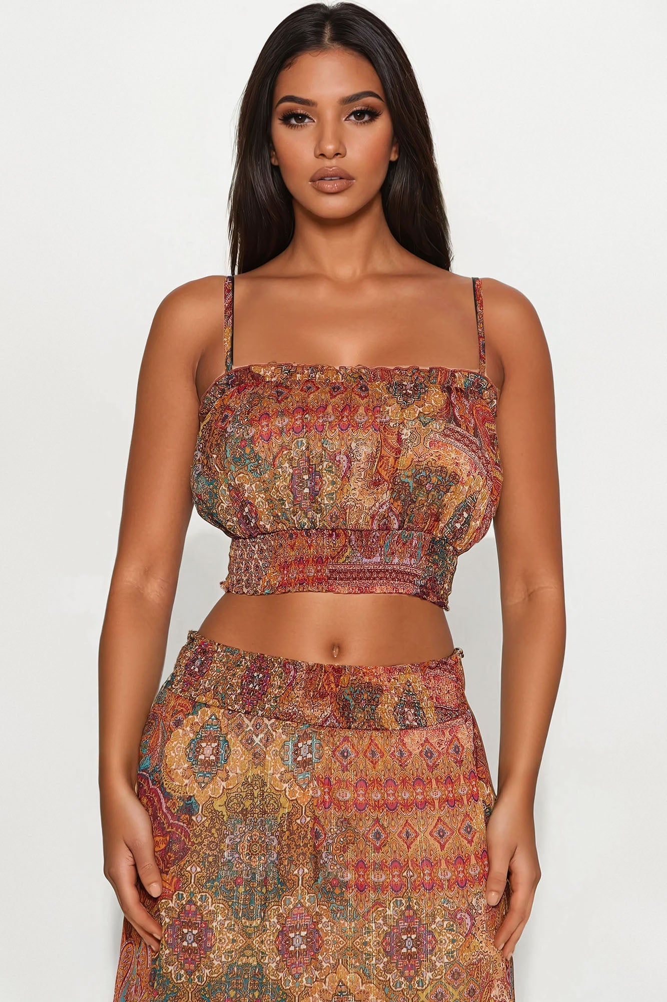 Esmeralda Maxi Skirt Set - Burgundy/combo
