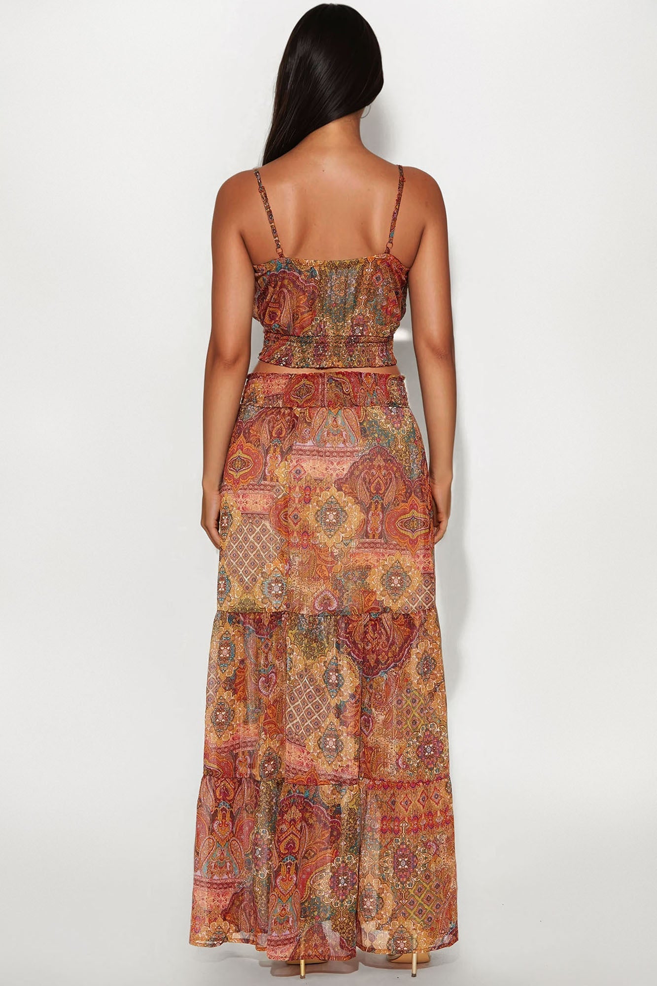 Esmeralda Maxi Skirt Set - Burgundy/combo