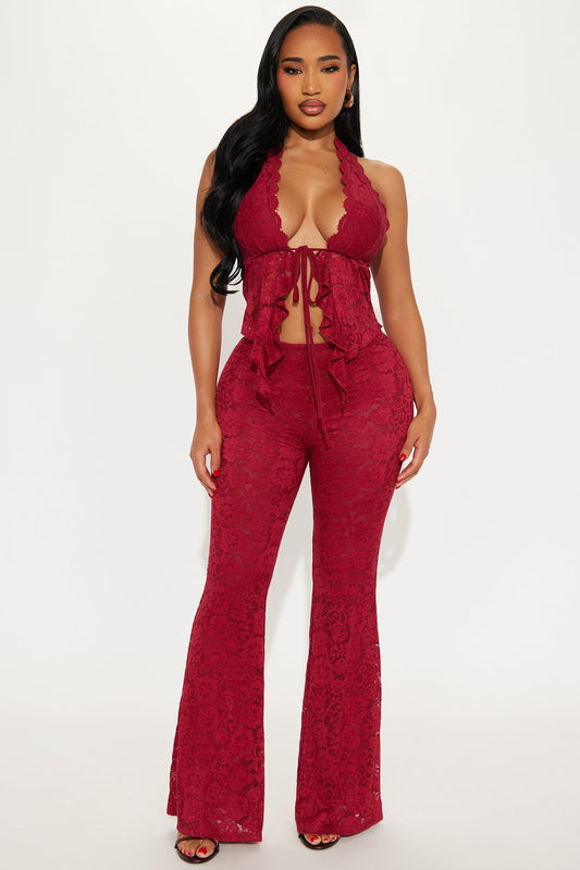 Violetta Lace Pant Set - Burgundy